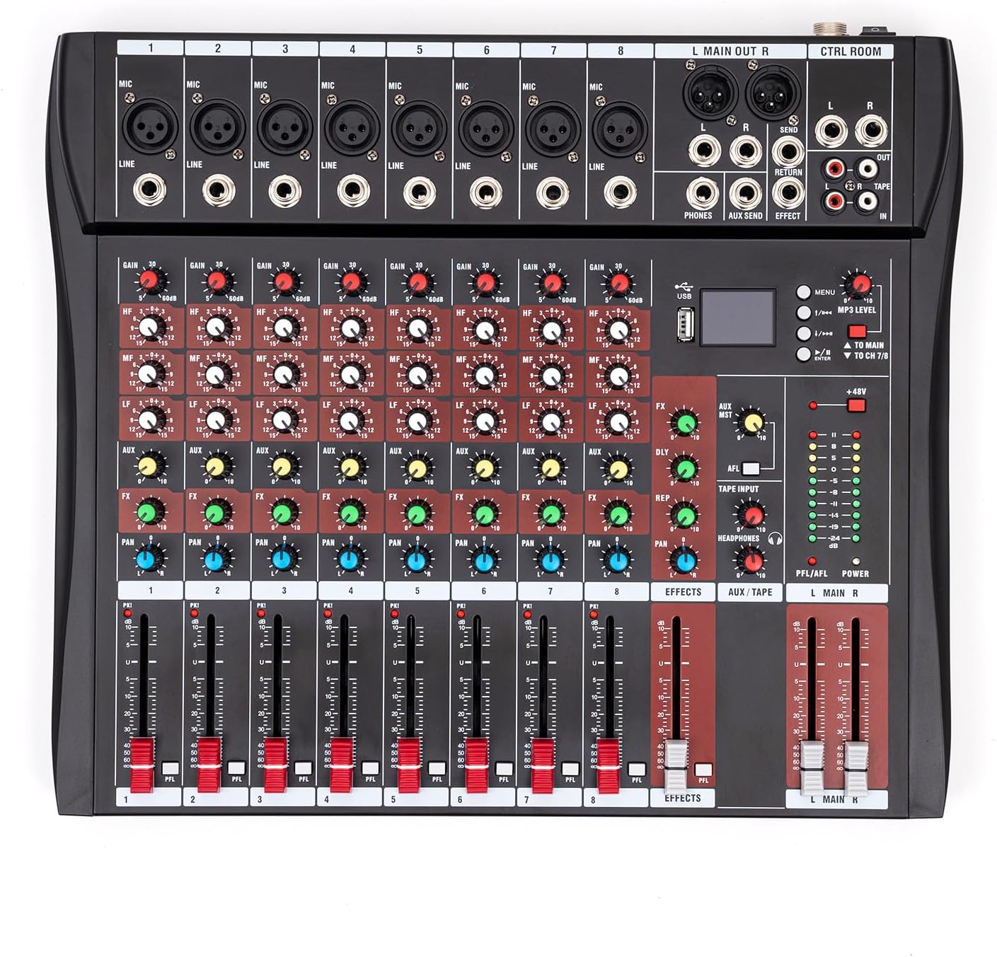 Consola de mezcla multifuncional de 8 canales Bluetooth Live Studio Audio Mixer Consola de mezcla USB con salidas de alta calidad, control de audio