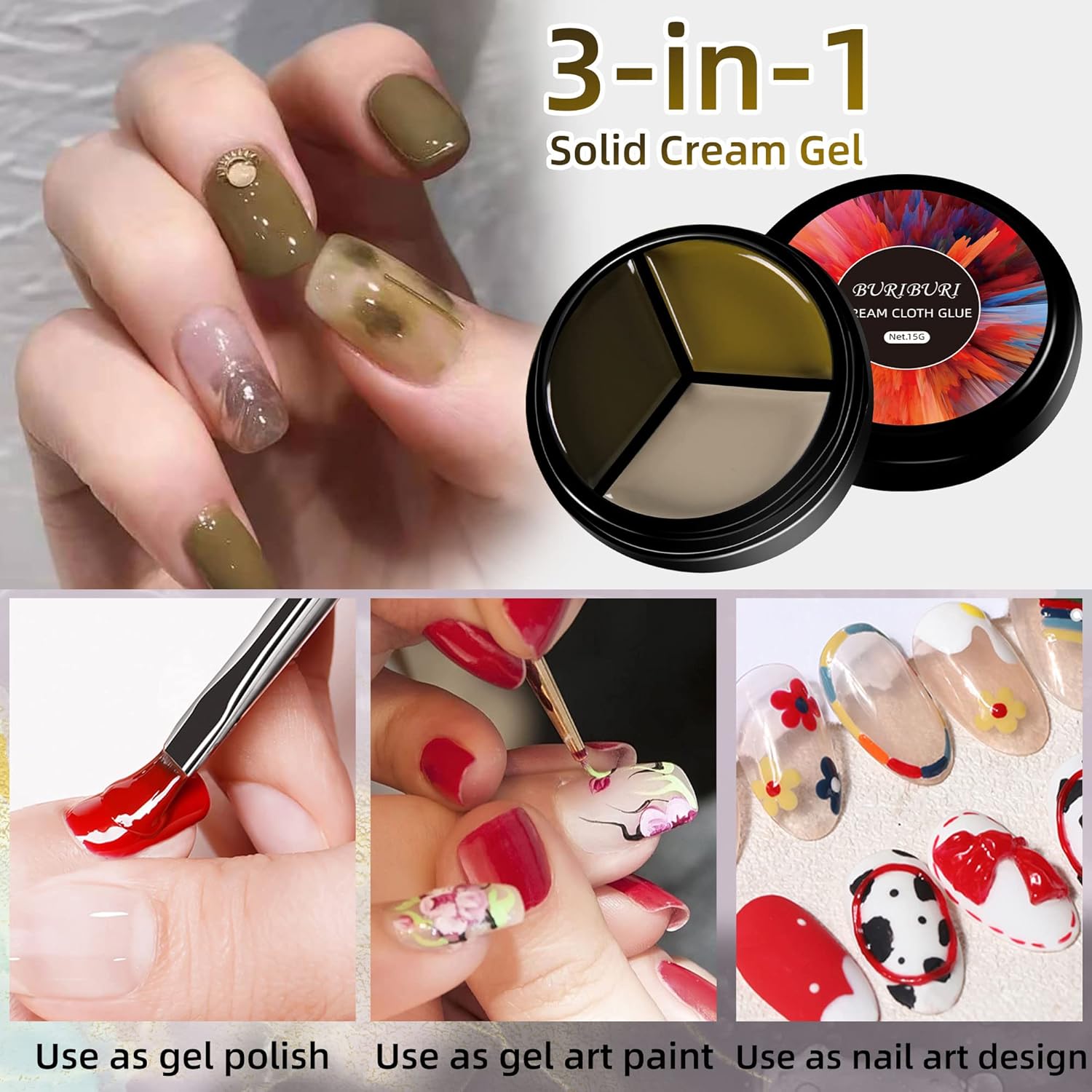 BURIBURI Macetas de esmalte de gel sólido para uñas, esmalte de gel UV para el hogar, manicura y salón de uñas (n. 6)