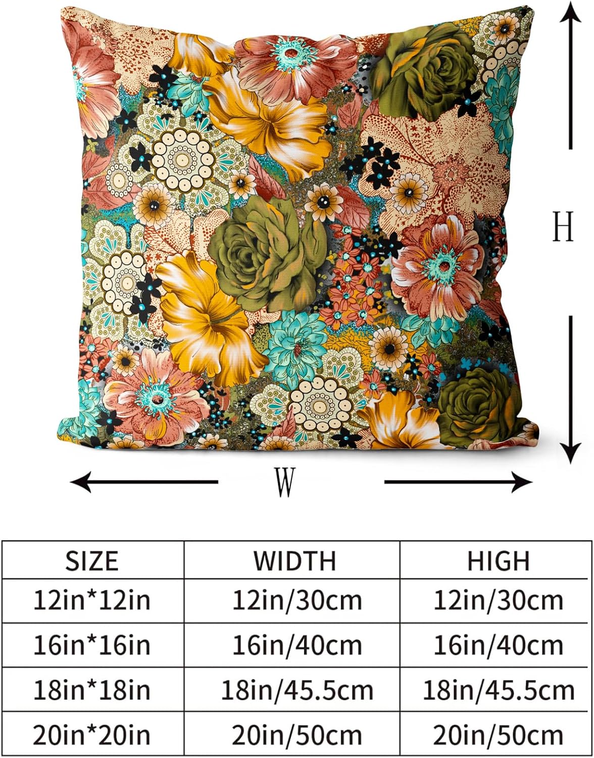 Juego de 2 fundas de almohada florales bohemias de 20 x 20 pulgadas, fundas de cojín bohemias con estampado de flores vintage de terciopelo de doble