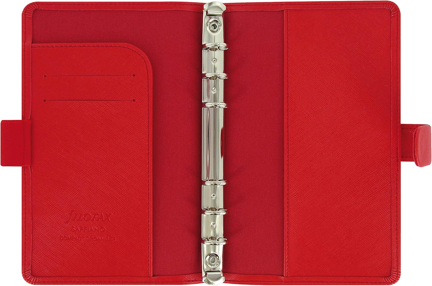 Filofax Saffiano – Organizador personal compacto, amapola, grano cruzado, aspecto de cuero, seis anillos, calendario semanal para ver, multilingüe,