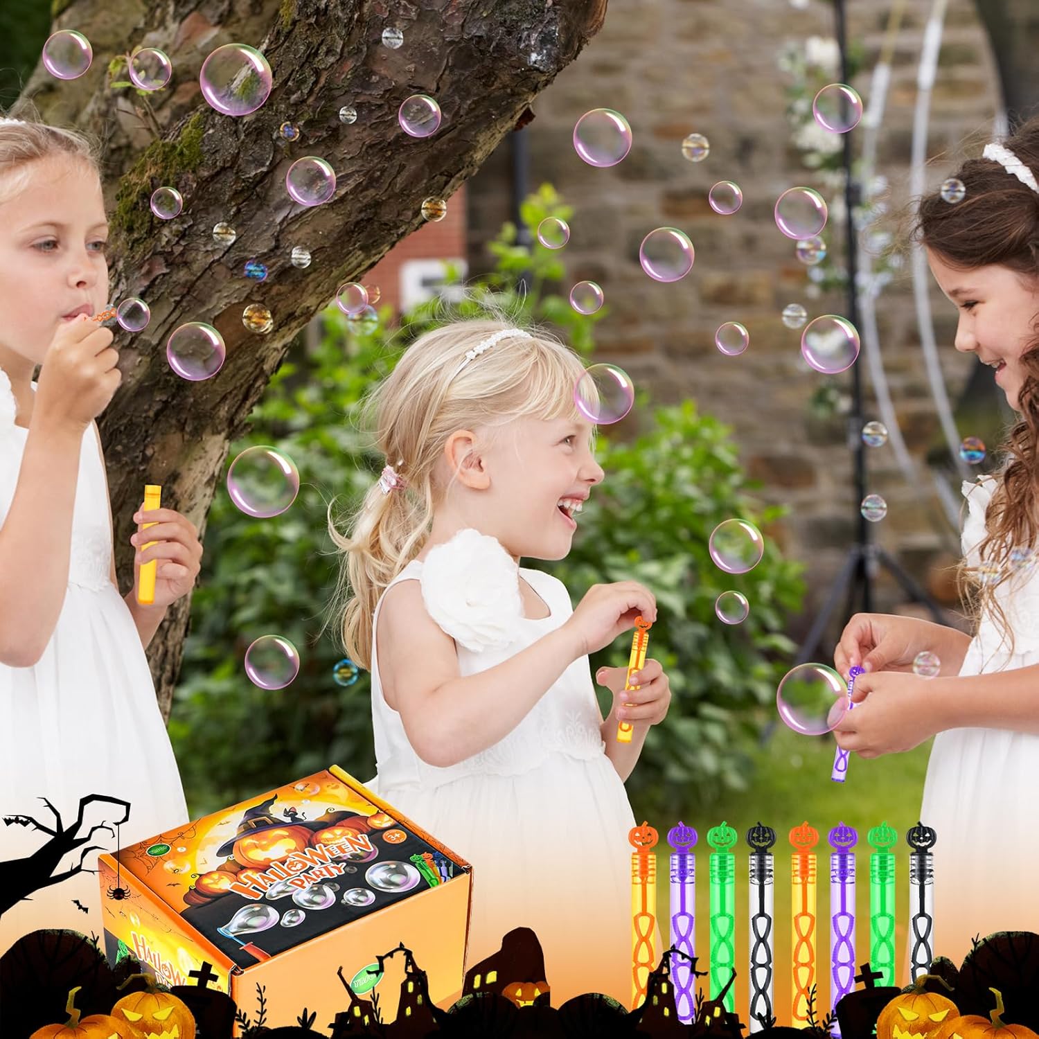 Paquete de 60 varitas de burbujas de Halloween, mini juguetes de burbujas para recuerdos de fiesta de Halloween, suministros novedosos, juguetes de