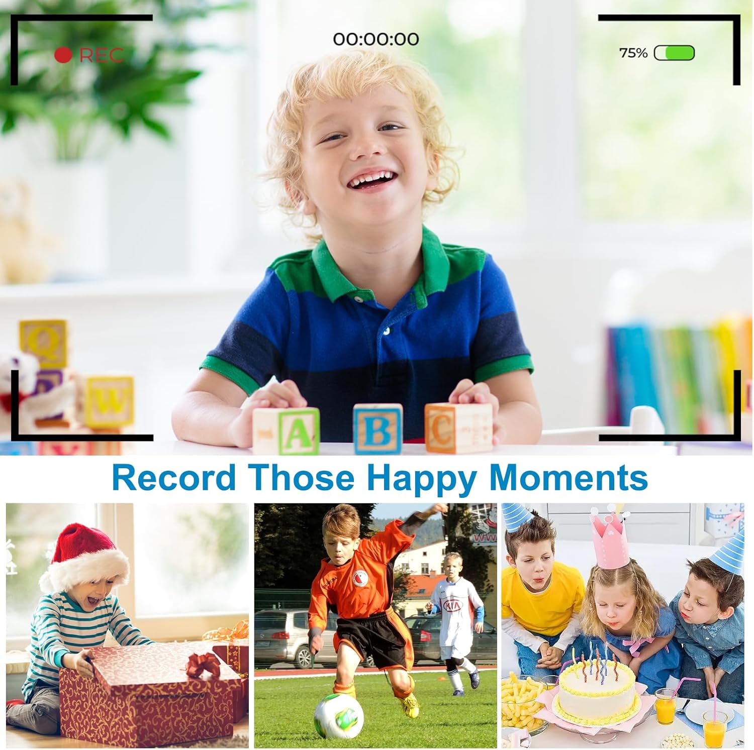 Seemee Cámara digital para niños con trípode, bonita funda de oso, marcos divertidos y efectos de espejo, tarjeta de 32G, regalos de cumpleaños de