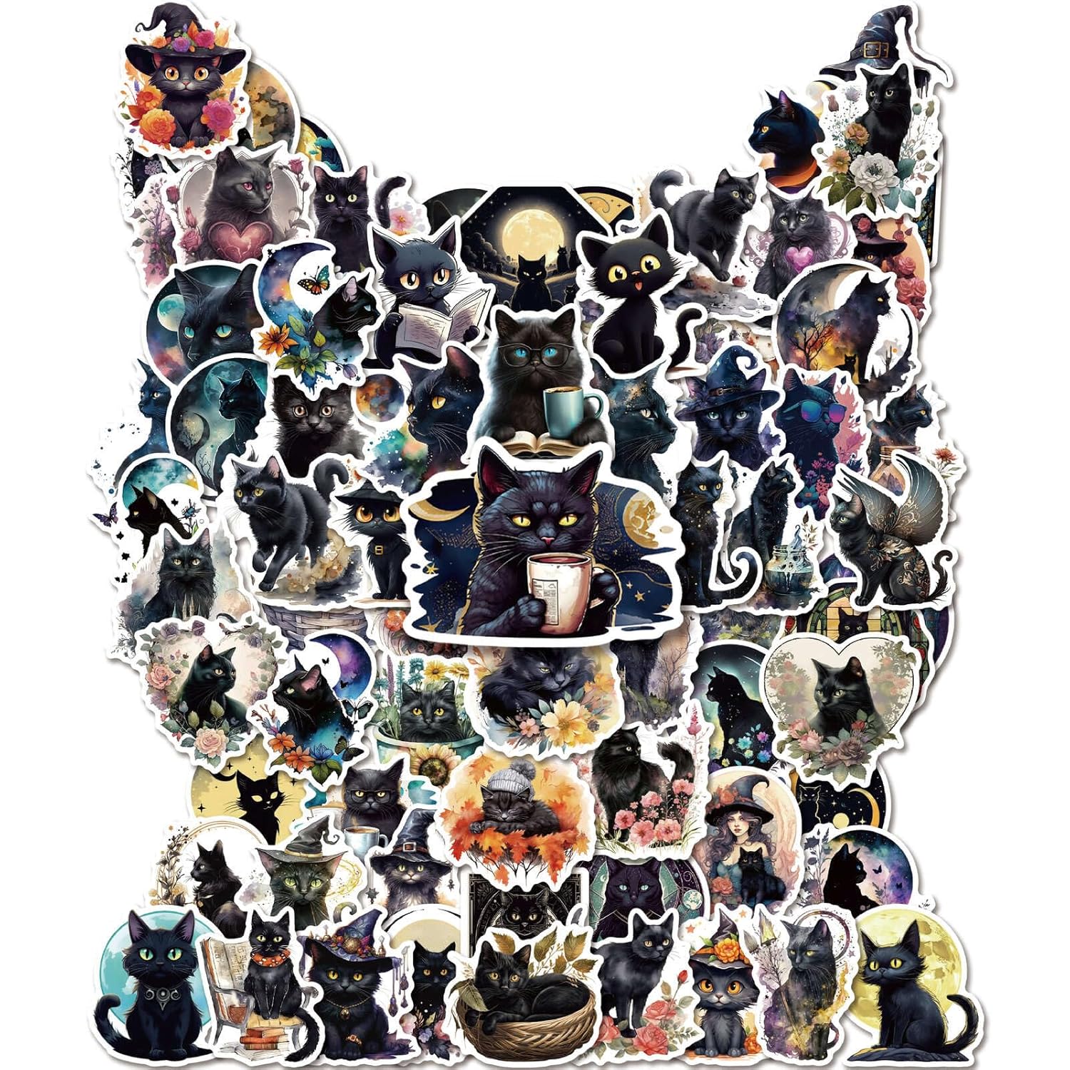 100 PCS Black Cat Stickers, 3.15″ Cat Stickers Pack, Aesthetic Vinyl Waterproof Stickers for Water Bottles Laptop Phone Case Luggage Car, Black Cat