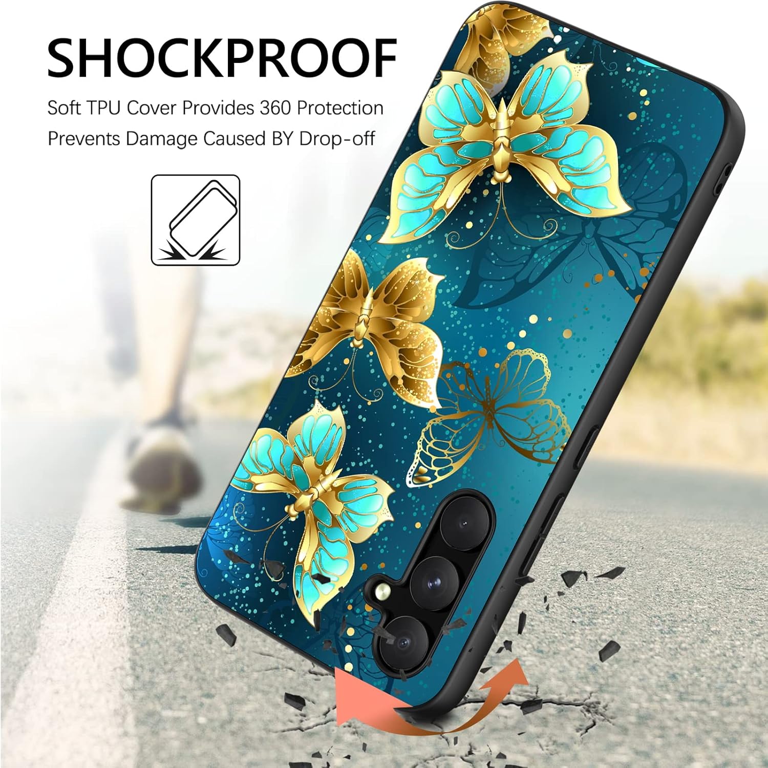 GUAGUA Funda para Samsung Galaxy A54 5G que brilla en la oscuridad, funda para teléfono Samsung A54, bonita funda luminosa nocturna de mariposa azul