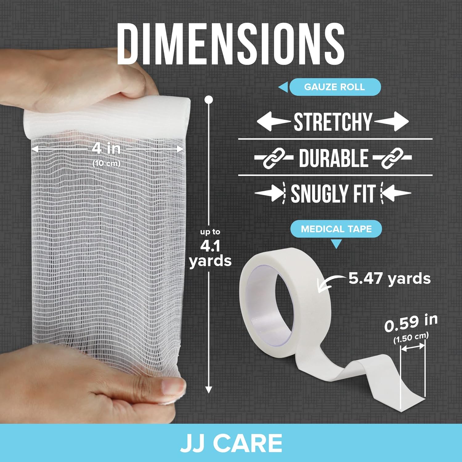 JJ CARE Paquete de 24 rollos de gasa envueltos individualmente, con cinta médica adicional, 4 pulgadas x 4.1 yardas, rollos de gasa enrollada, sin