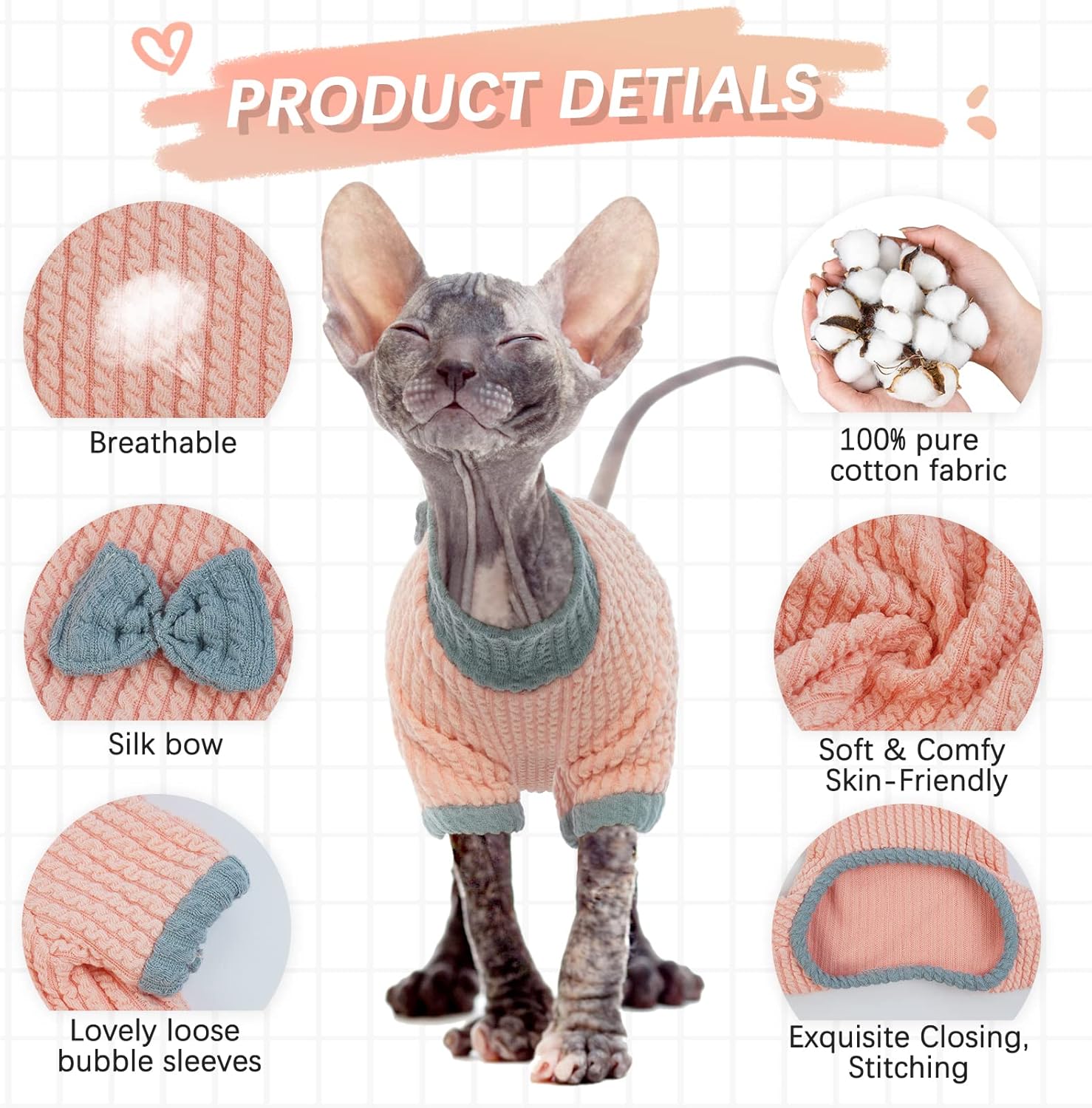 DENTRUN Sphynx – Suéter de invierno cálido para gatos sin pelo, lindo suéter de alta elasticidad, camisas de gatito, transpirable, para ocio,