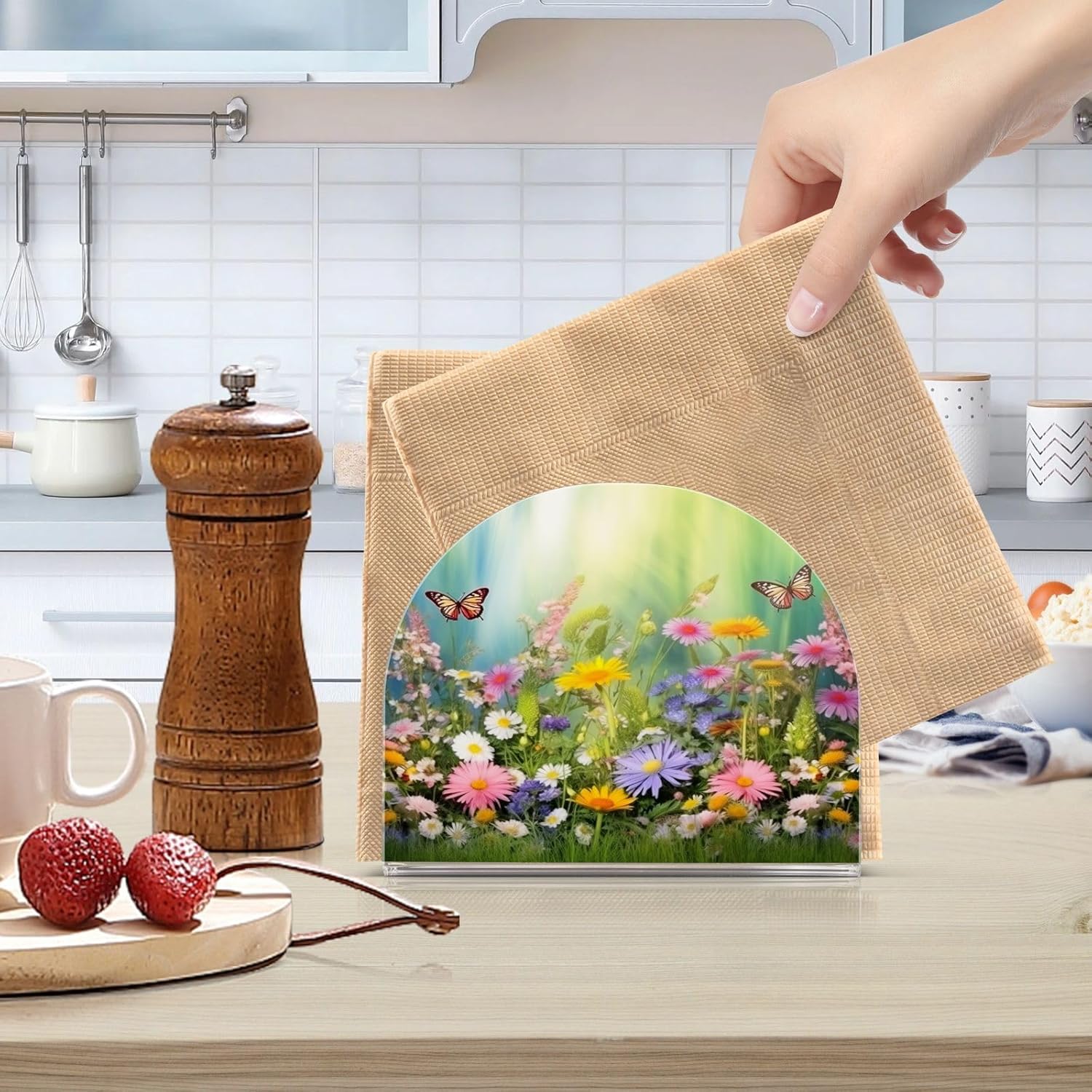 Servilleteros de mariposa de primavera para mesas, servilleteros de acrílico transparente para servilleteros de cóctel para cocina, restaurante,