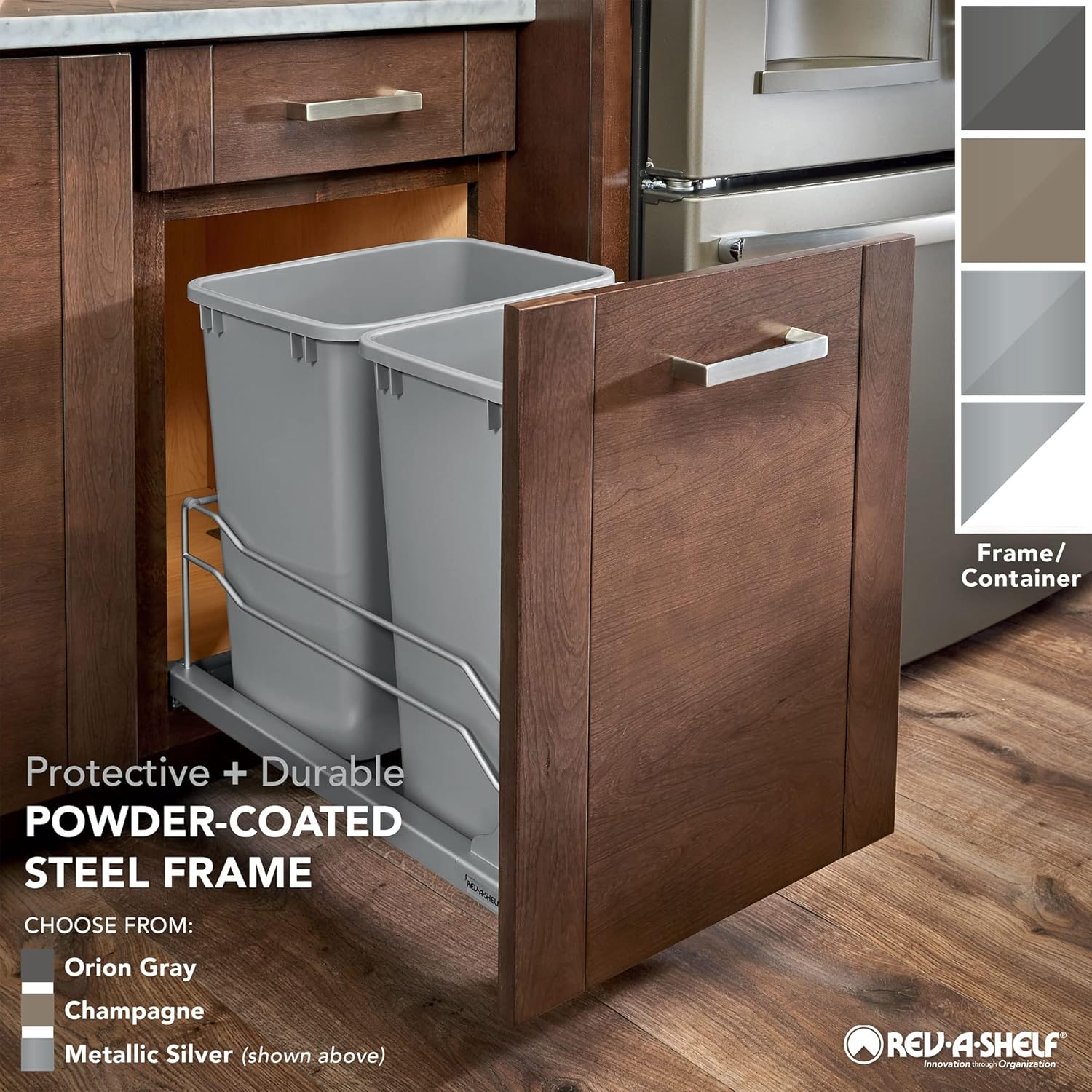 Rev-A-Shelf Bote de basura extraíble para armarios de cocina de altura completa de 50 cuartos de galón de 12.5 galones con toboganes de cierre suave