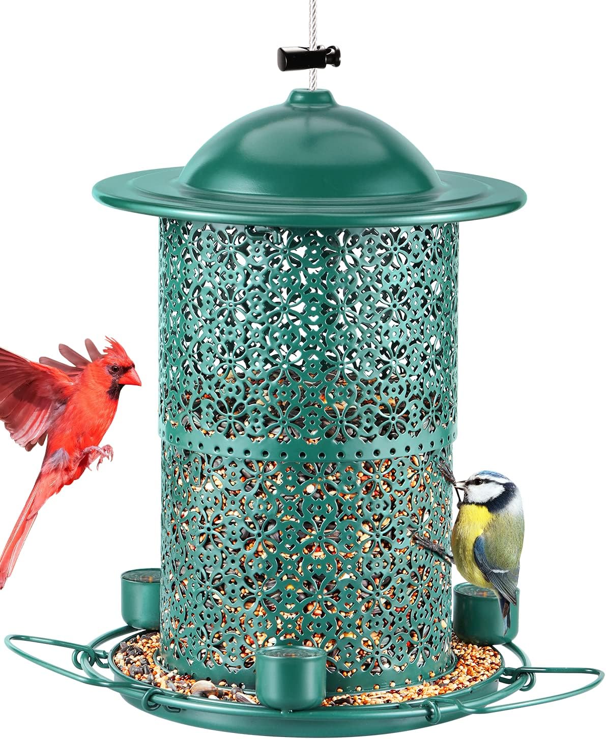 Comedero para pájaros para colgar al aire libre, 7 libras15 tazas de gran capacidad con 3 tazas de agua y percha circular de 360, comedero para