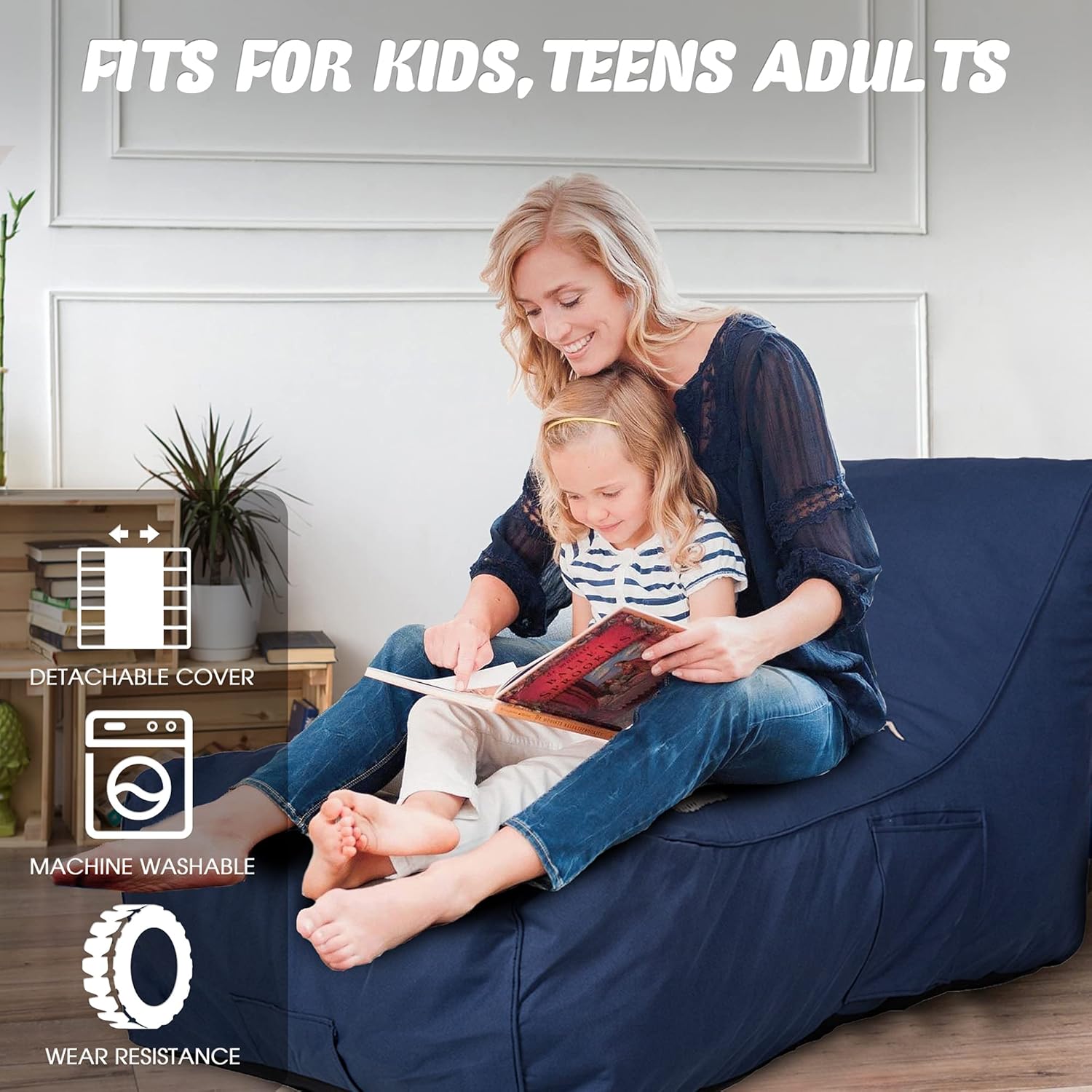 Puf  Silla de suelo, sofá de espuma viscoelástica con tela Oxford a prueba de suciedad y bolsillo lateral para niños de 2 años en adelante, mamá