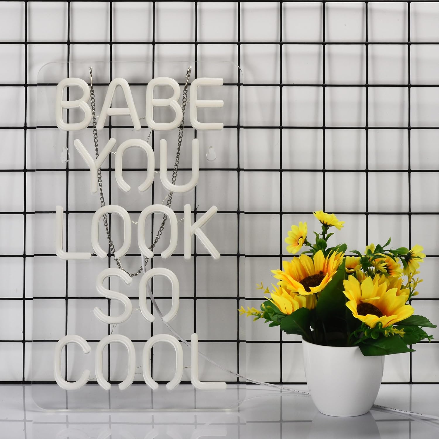 Neonhonba Letrero de neón para decoración de pared con texto en inglés “Babe You Look So Cool” para decoración de pared, luz LED de neón regulable,