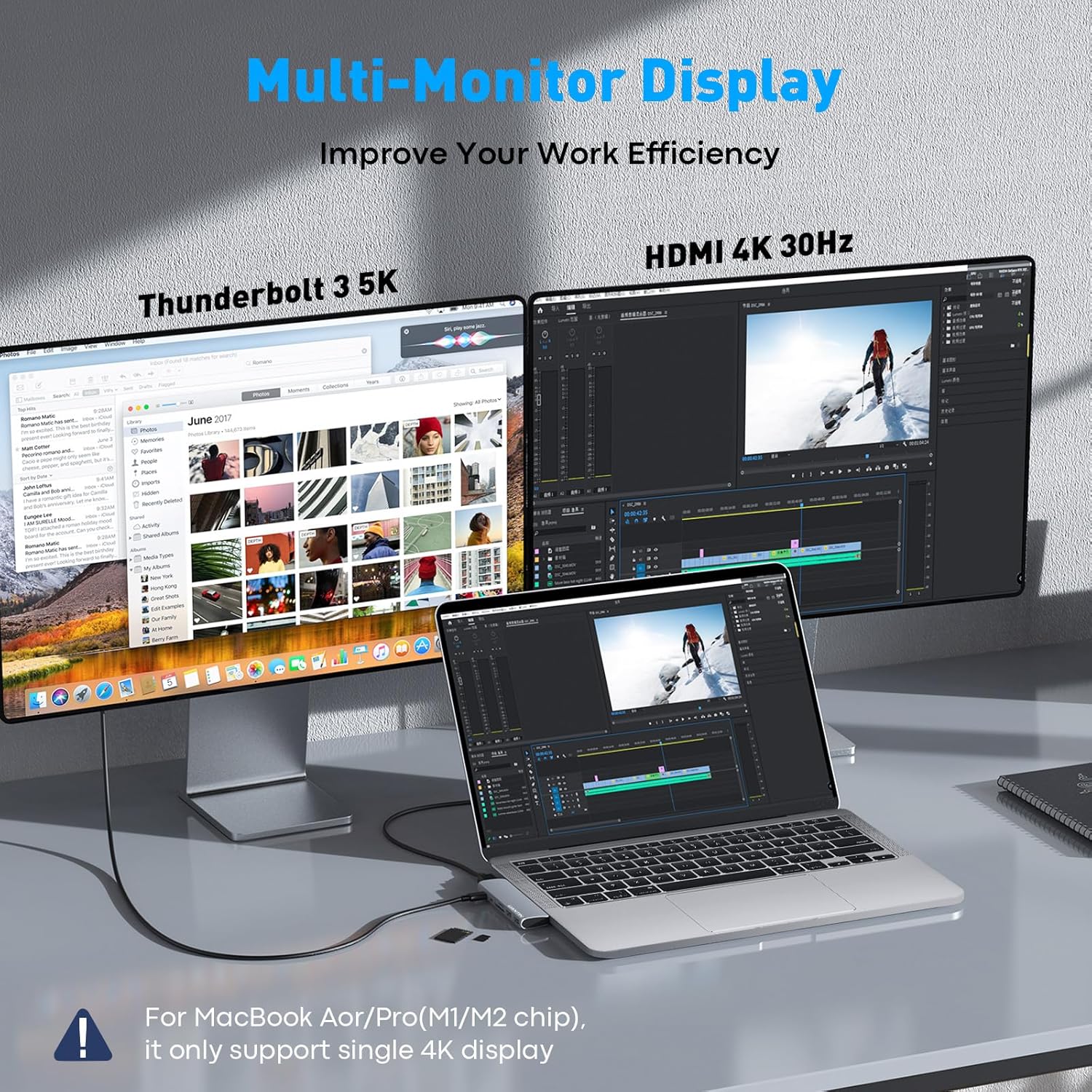 Adaptador USB C Hub HDMI para MacBook ProAir M1 M2 2022 2021 2020 13″ 15″ 16″, 7 en 2 Mac Adaptador multipuerto USB Accesorios con HDMI 4K, 2
