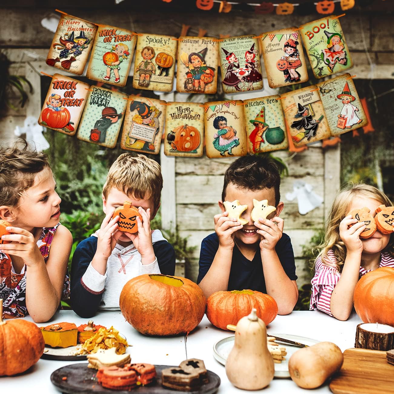 Decoración navideña de Halloween, pancarta de truco o trato, pancarta colgante de calabaza de estilo vintage de Halloween, decoración del hogar,