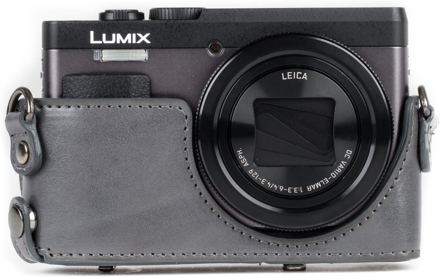 MegaGear MG1261 Ever Ready – Funda de piel para cámara compatible con Panasonic Lumix DC-ZS80, DC-ZS70, DC-TZ95, DC-TZ90, color gris
