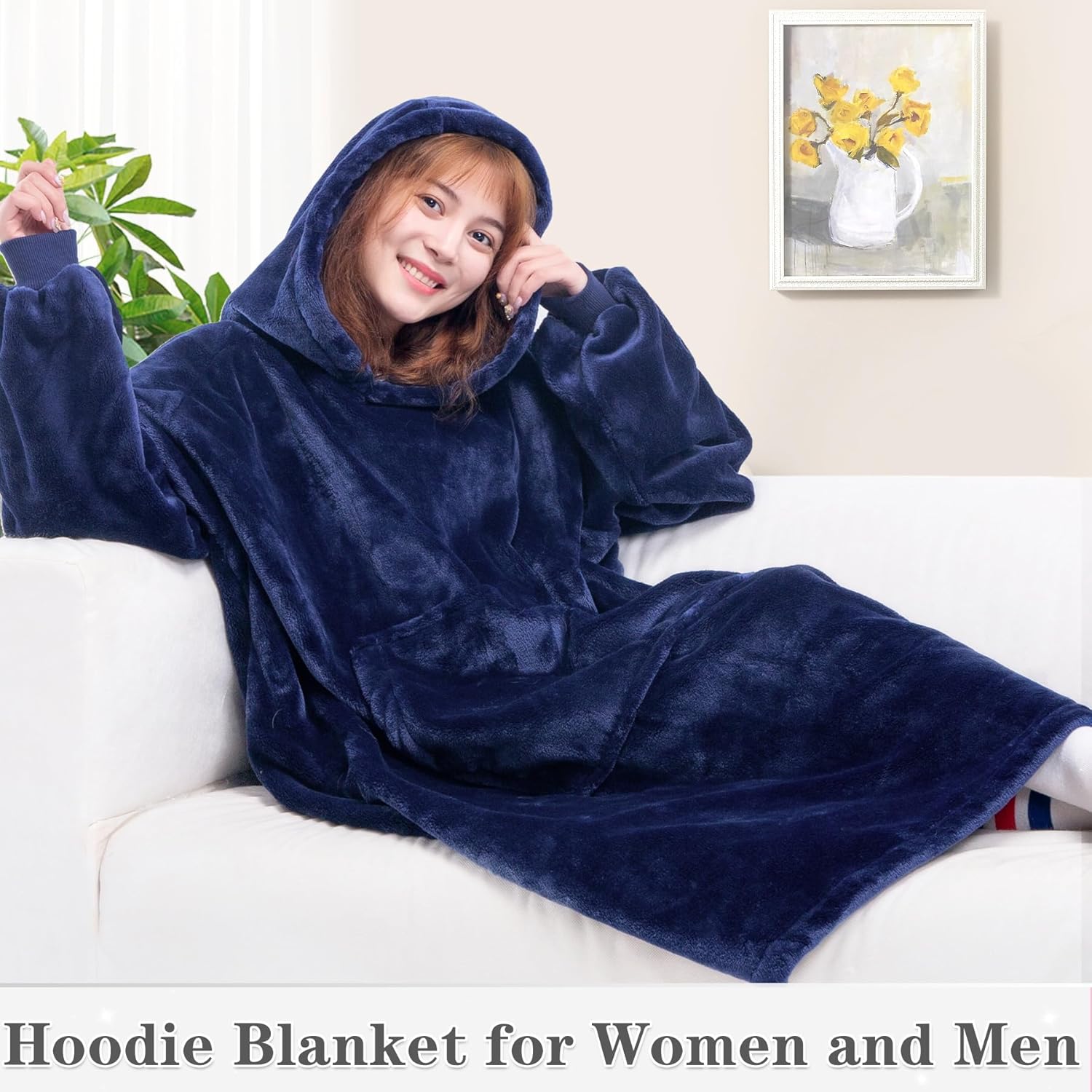 Waitu – Sudadera tipo manta, para regalar a hombre o mujer, muy cálida y agradable, grande, con capucha, de gruesa franela, con mangas y un bolsillo