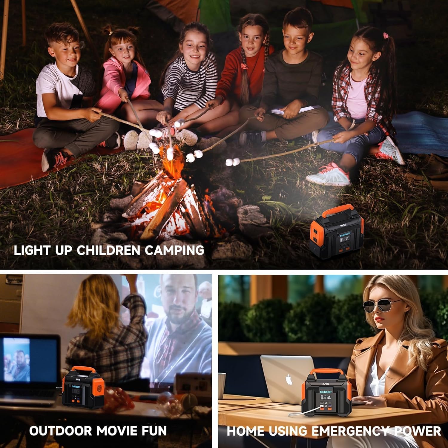 Portable Power Station 300W 257wh Lithium Battery Bailibatt Small Portable Generator for Home Use Camping Travel Emergency Hunting Outdoor, Large