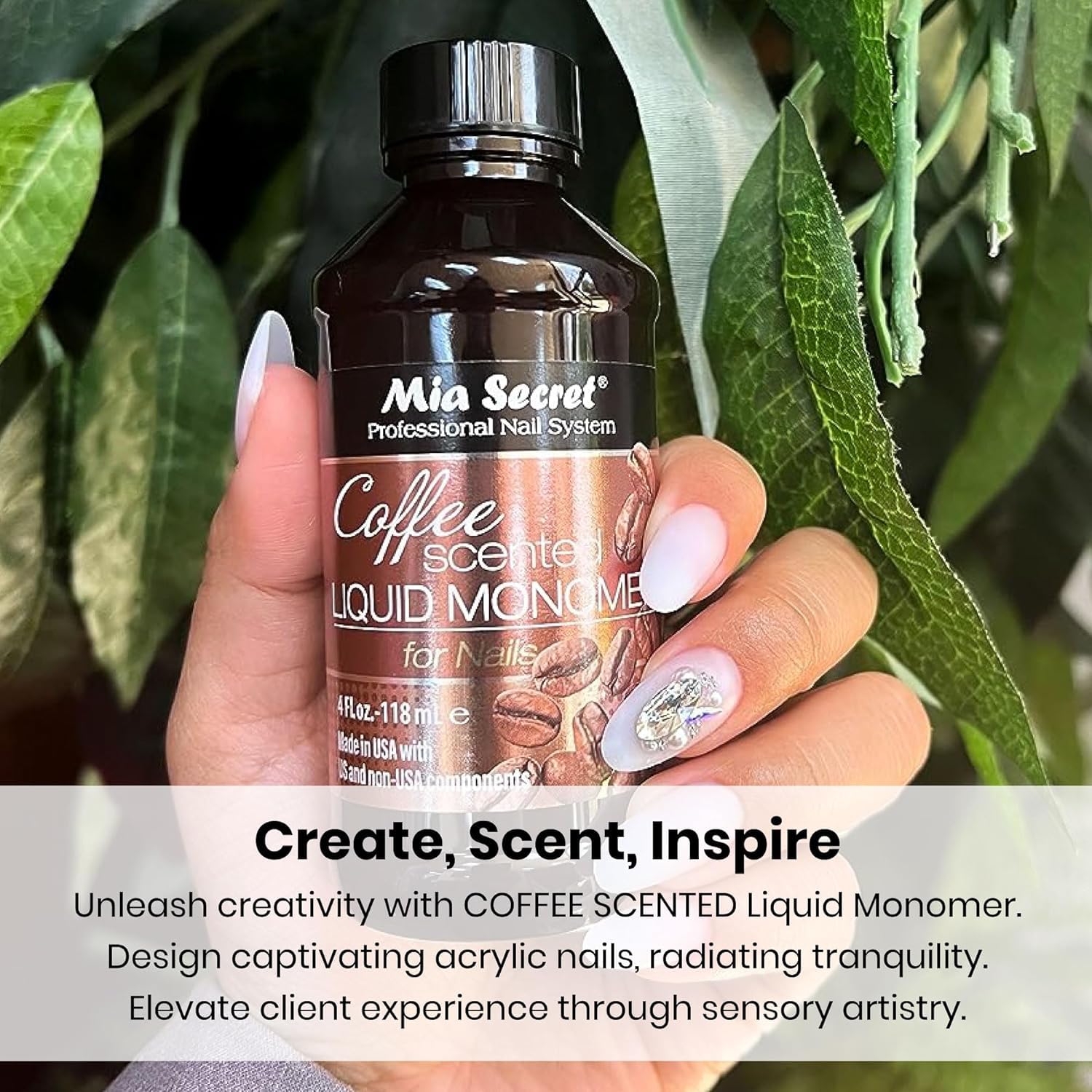 Mia Secret Monómero líquido con aroma a café, líquido acrílico alternativo para uñas en polvo acrílico, monómero EMA, líquido de monómero de uñas