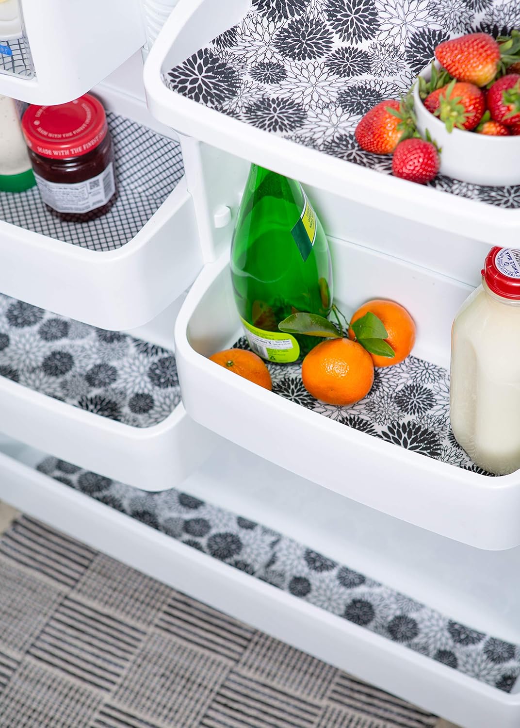 DII Colección de forros para refrigerador, no adhesivos, se pueden cortar para adaptar a su tamaño, 12 x 24pulgadas, diseño de dalias color negro, 6