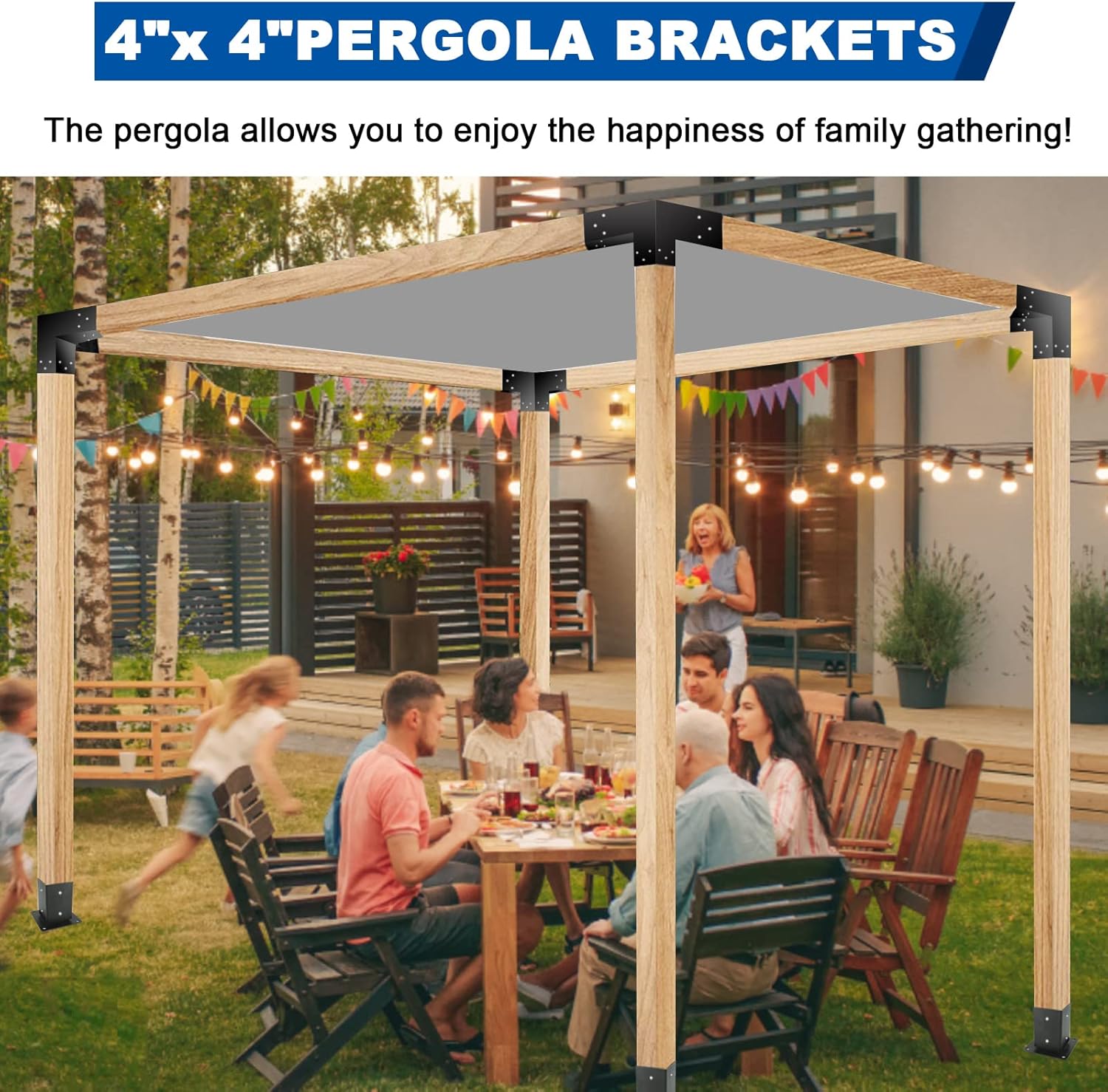 Pergola – Juego de soportes para cenador Nopwer – Soporte de esquina de ángulo recto de 3 vías para vigas de madera de 4 x 4 pulgadas