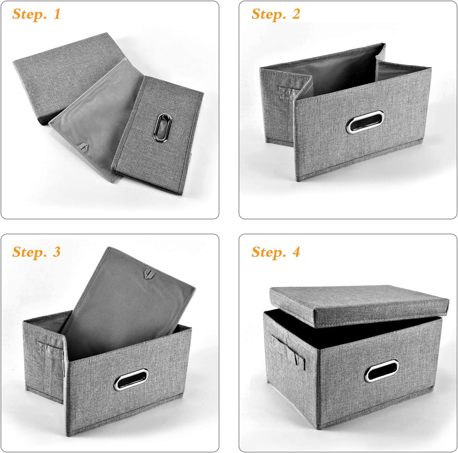 Contenedores de almacenamiento de tela de lino con tapa 1 unidad Caja de almacenamiento plegable con tapa, contenedores de almacenamiento para