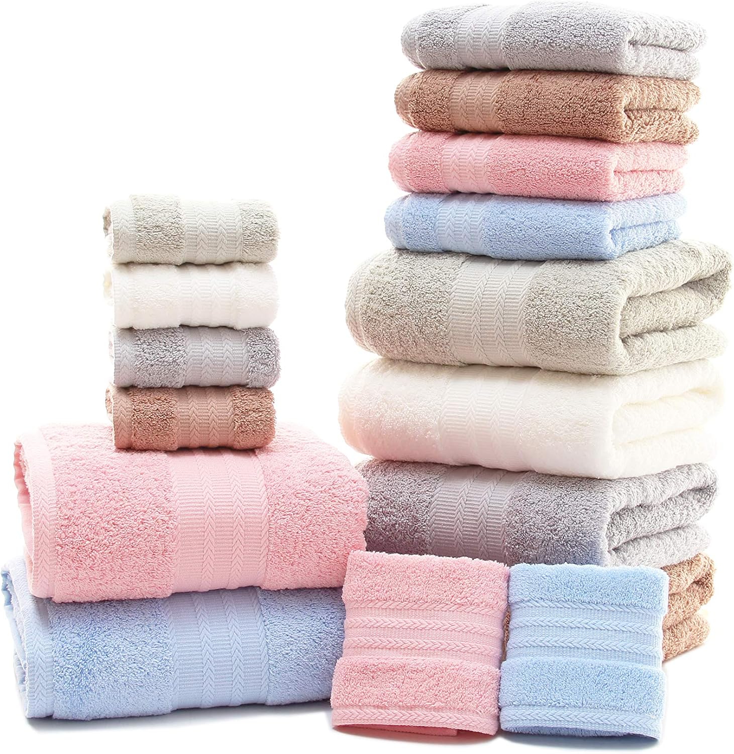 Toallas de mano de algodón ultra gruesas, suaves y absorbentes para baño (rosa, paquete de 2, 14 x 29 pulgadas), toallas multiusos para baño,
