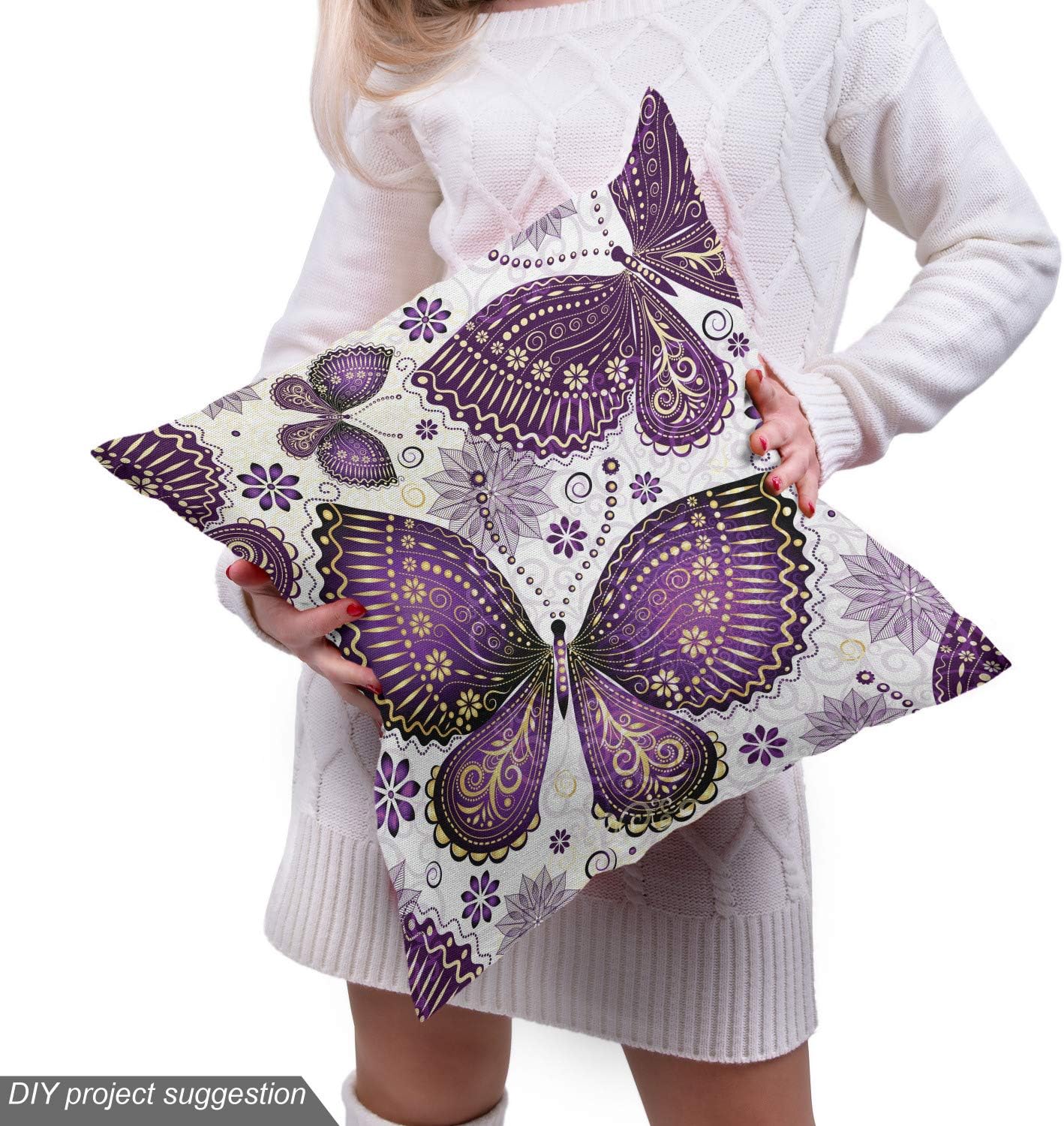 Ambesonne Tela natural de The Yard, mariposas con motivo de cachemira en alas y flores, material artístico, para almacenamiento de tela resistente