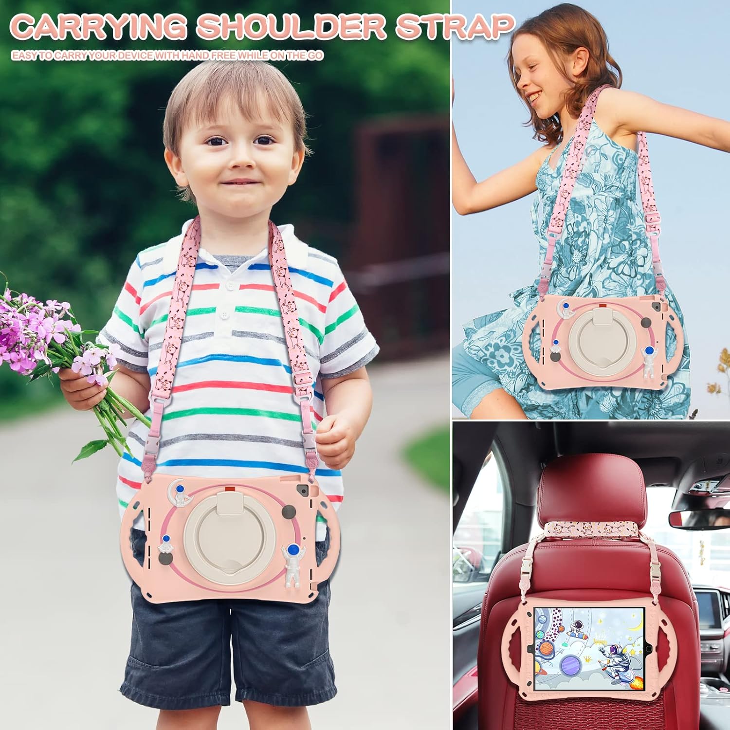 BATYUE Funda infantil para iPad de 9, 8, 7 generación de 10.2 pulgadas 2021 2020 2019, con soporte giratorio, soporte para lápices, correa de