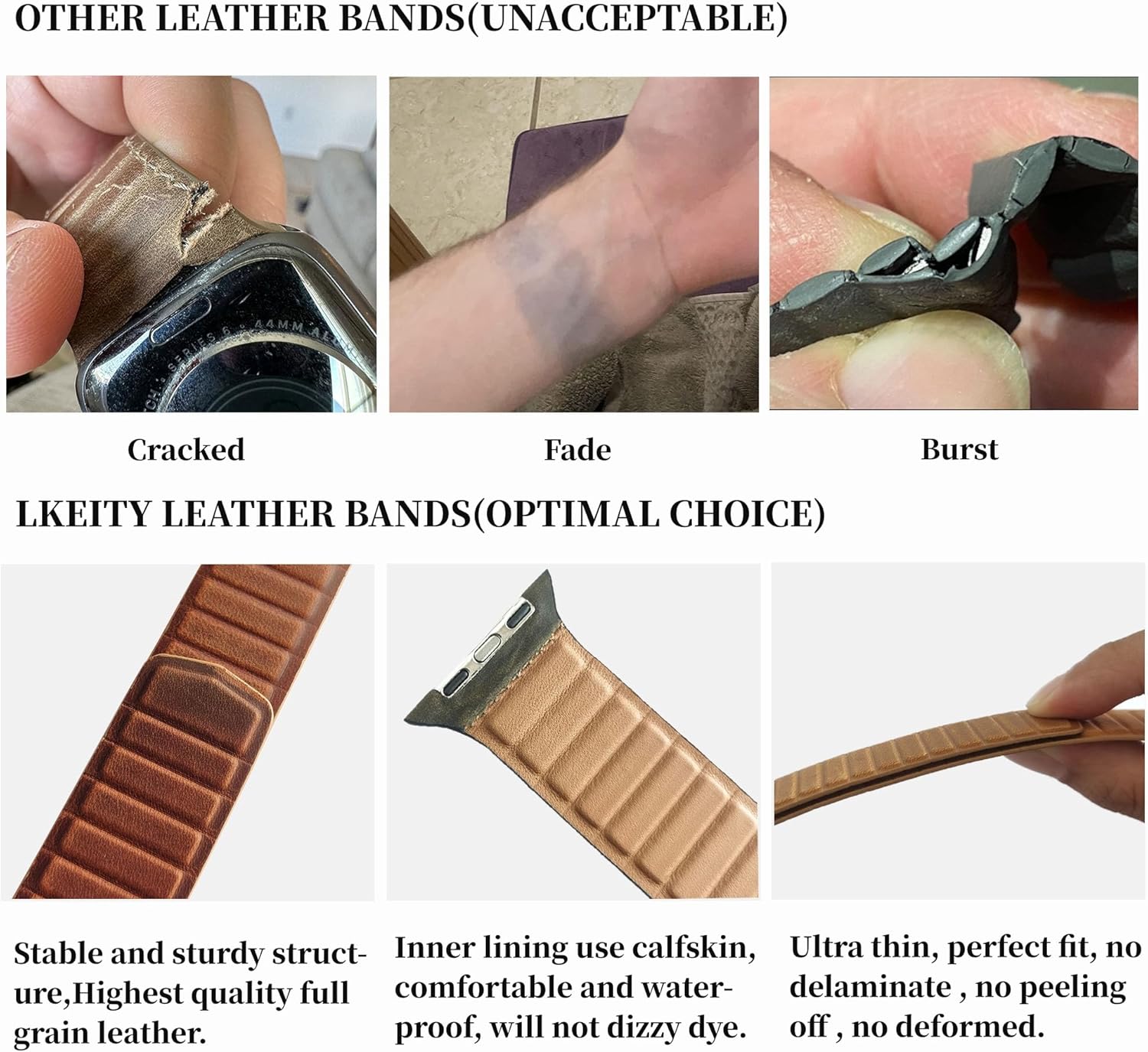 Correas magnéticas de cuero compatibles con Apple Watch Band 1.929 in 1.772 in 1.732 in 1.654 in 1.614 in 1.575 in 1.496 in, correa de cuero fino de