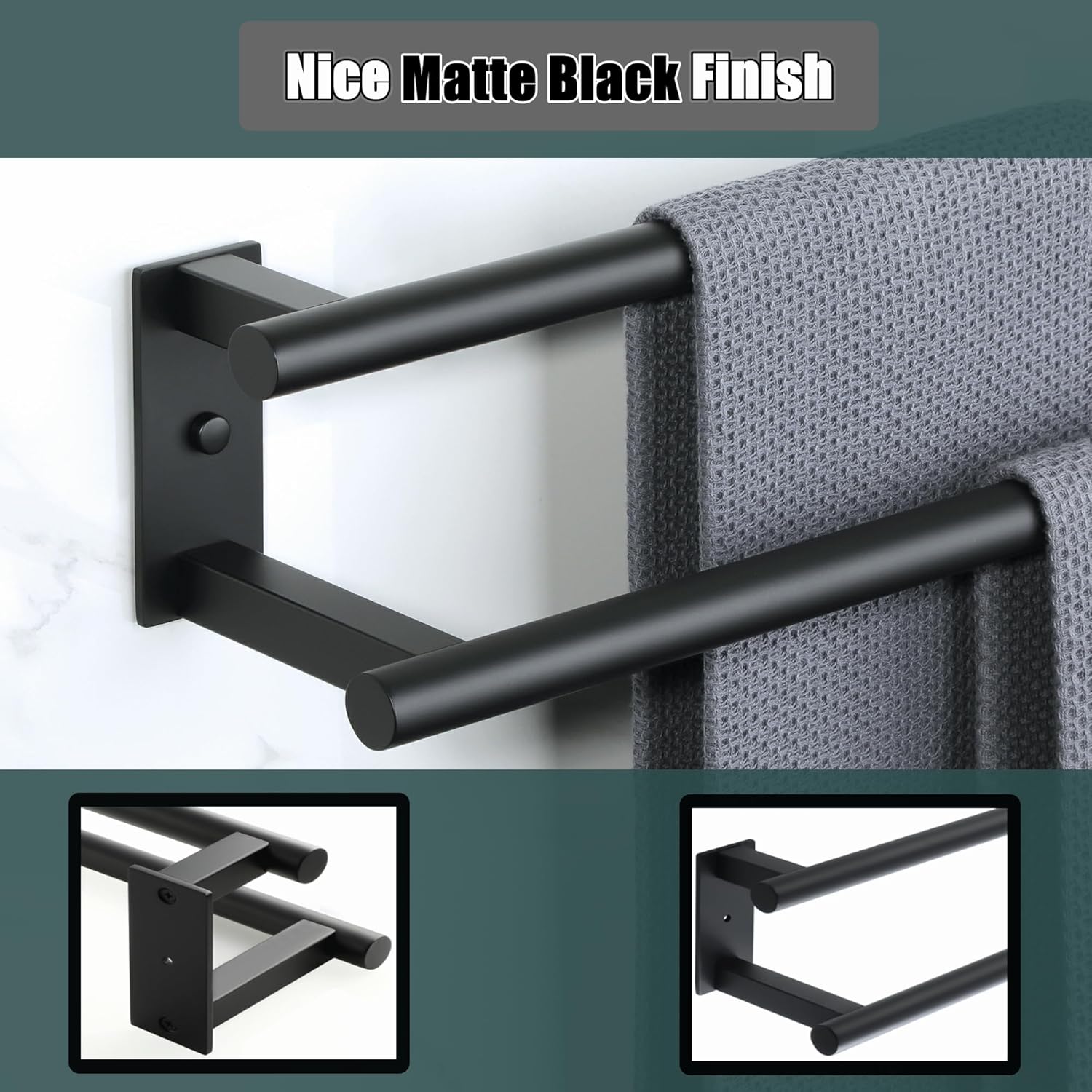 Alise Toallero doble de baño, toallero negro mate para baño, toallero de montaje en pared, toallero de acero inoxidable SUS304 resistente, GDL7400-B