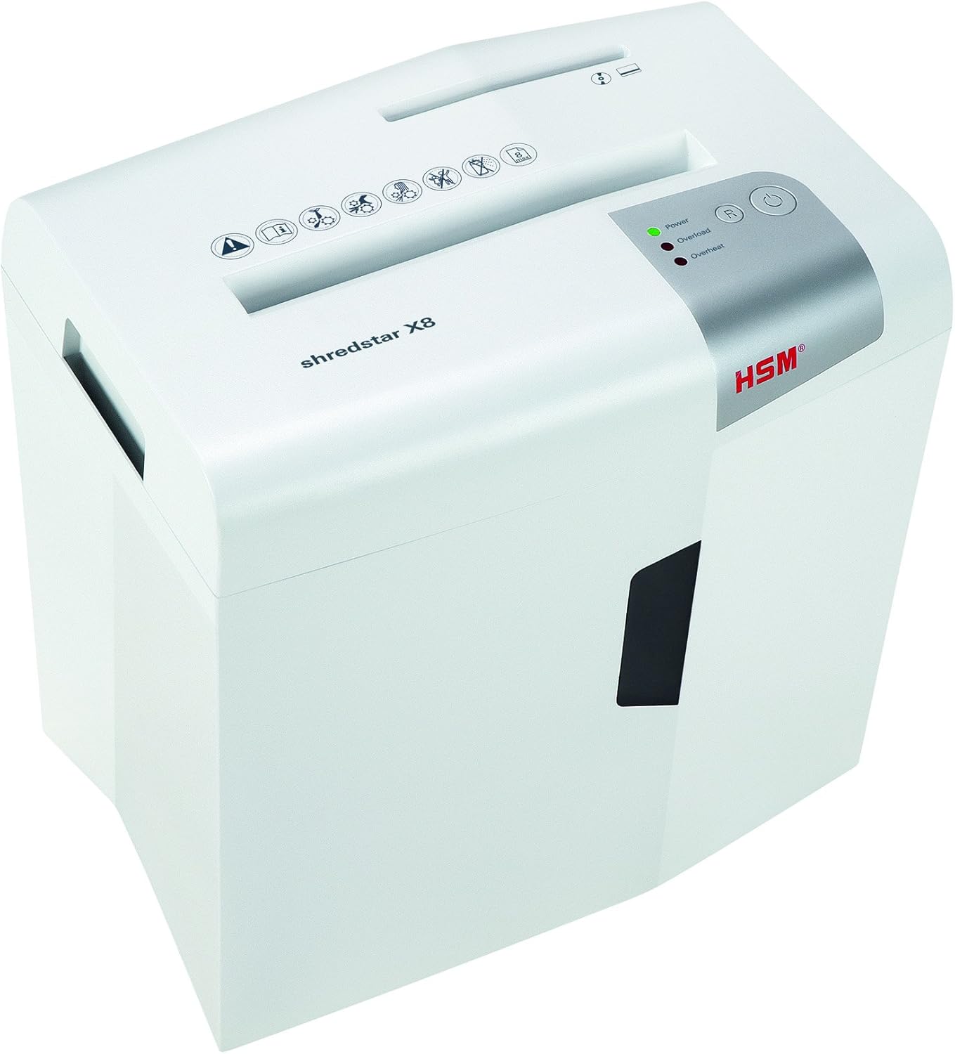 HSM Shredstar X8, trituradora de papel de 8 hojas, corte transversal, capacidad de 4.8 galones con ranura separada para CD, color blanco