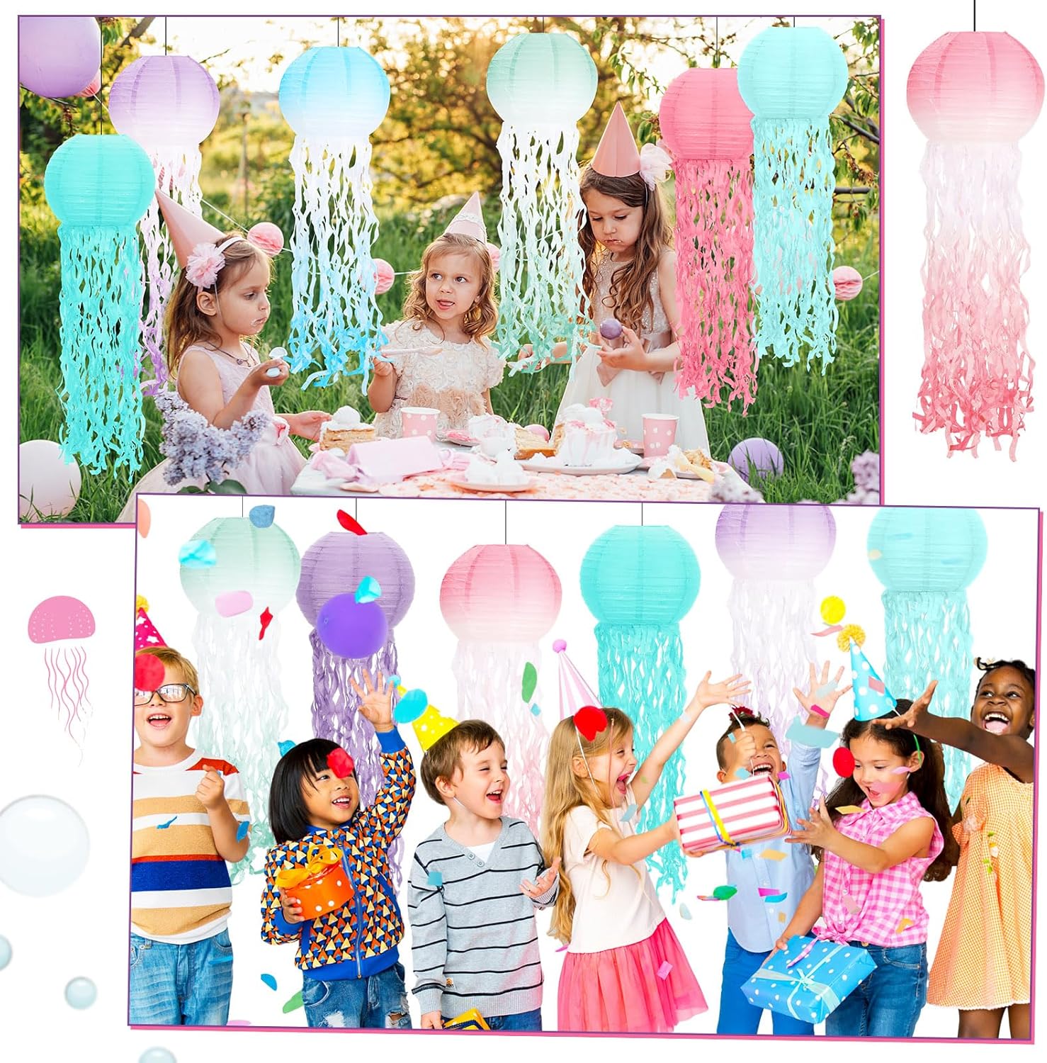Retisee Juego de 12 linternas de papel de medusas, faroles colgantes de sirena bajo el mar, decoraciones para fiestas de cumpleaños, temática de