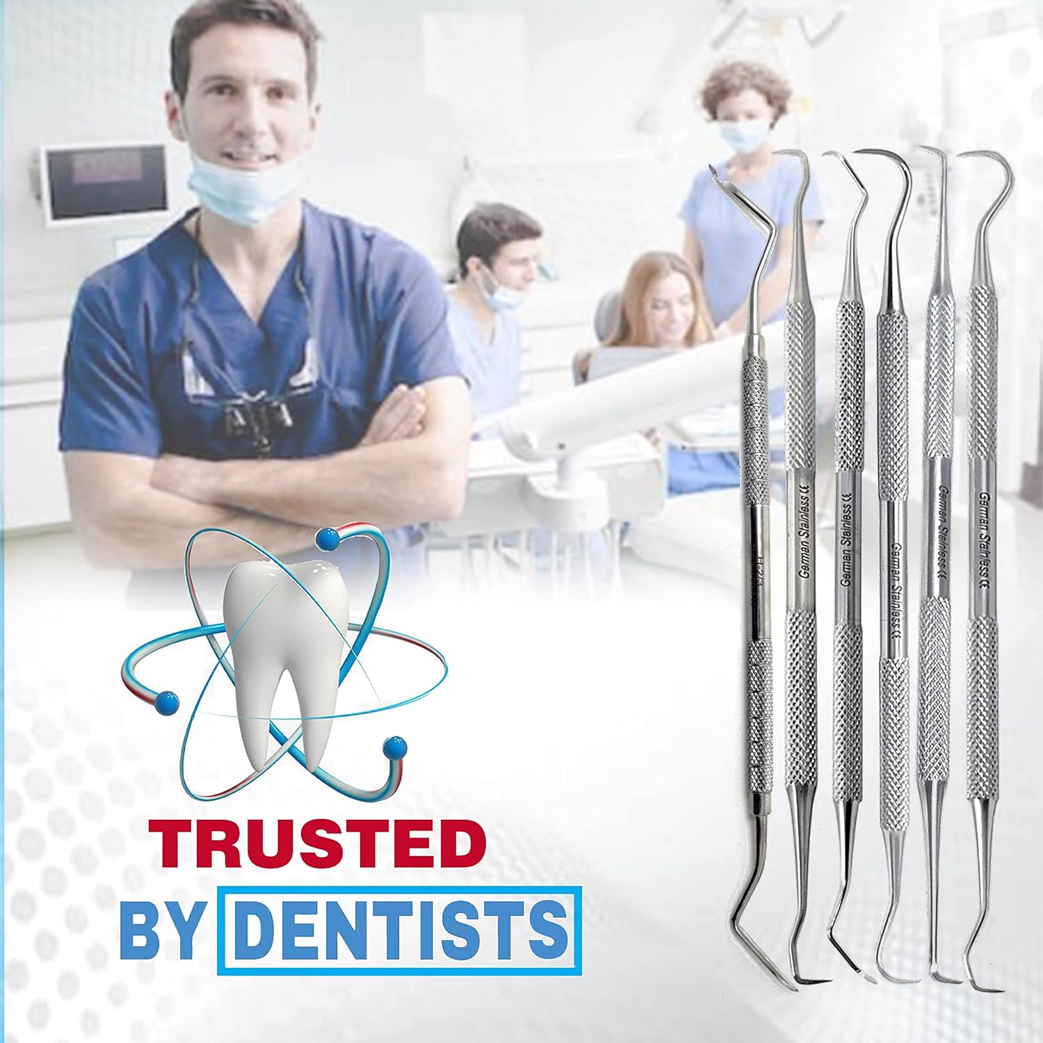 Herramientas dentales profesionales, kit de cuidado bucal, kit de higiene dental de acero inoxidable con raspador de dientes, pinzas para sarro,