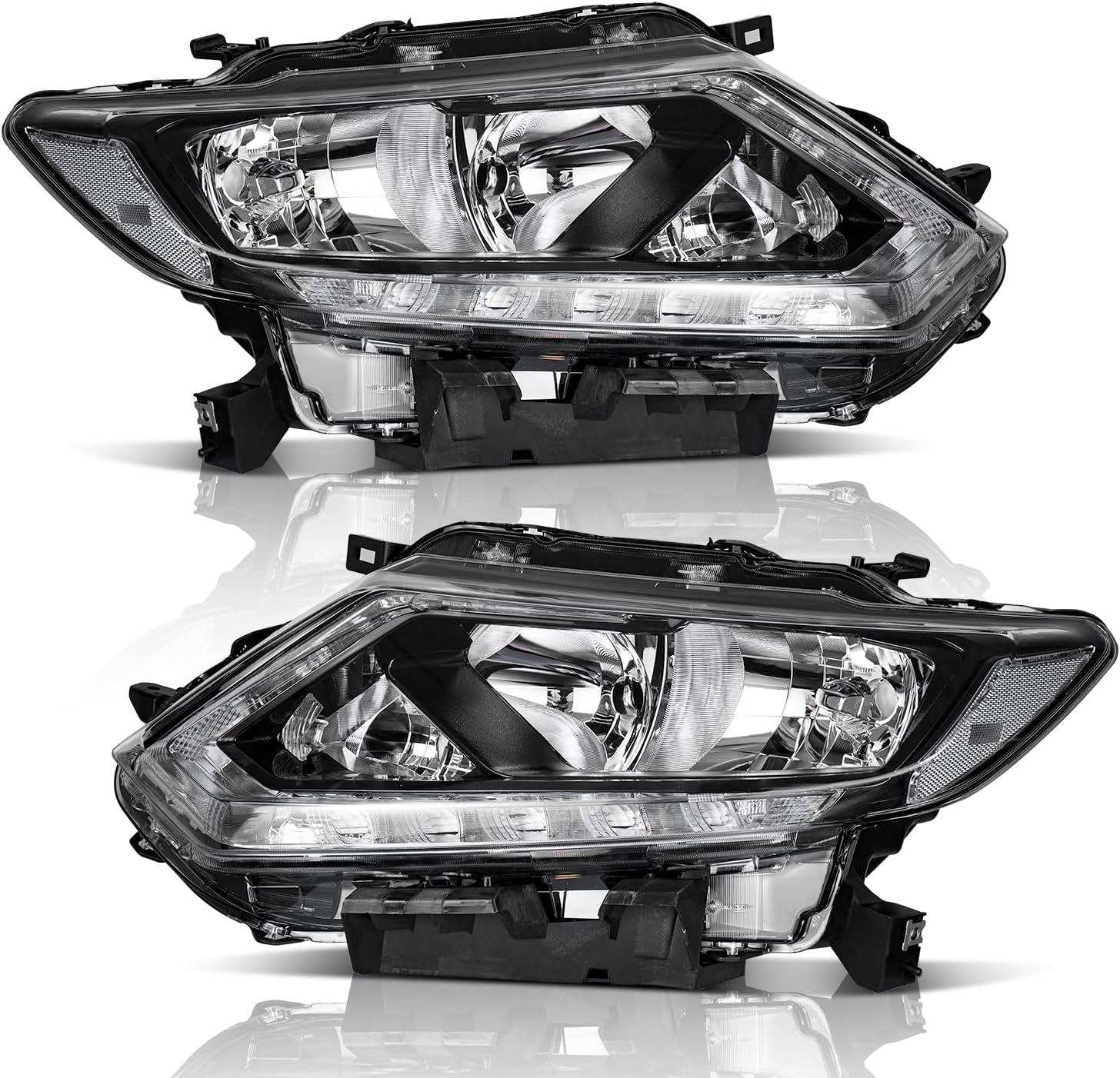Conjunto de faros delanteros compatible con Nissan Rogue 2014 2015 2016, reemplazo para faros delanteros Nissan Rogue 14 15 16 con tira LED DRL,