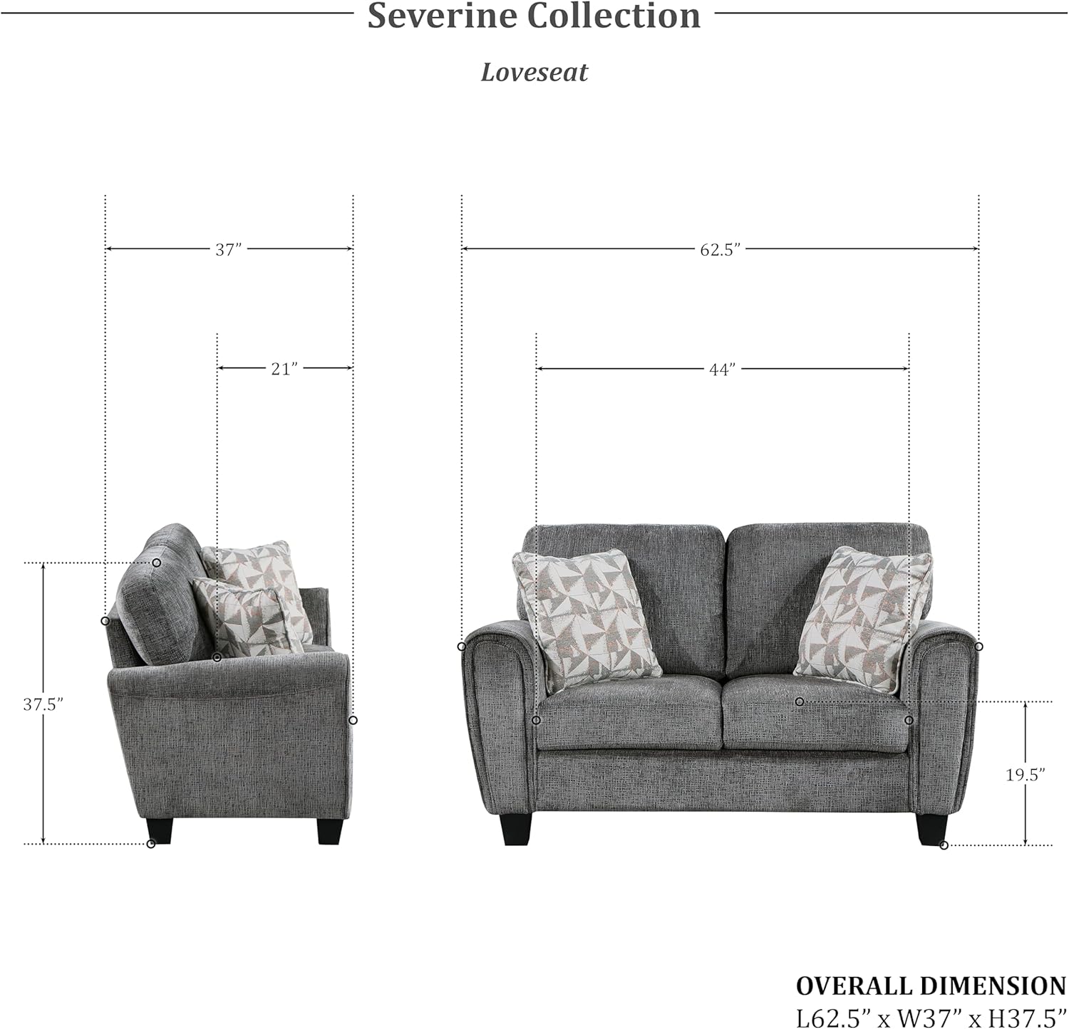 Lexicon Severine – Juego de sofá de felpilla para sala de estar, 3 piezas, color gris oscuro