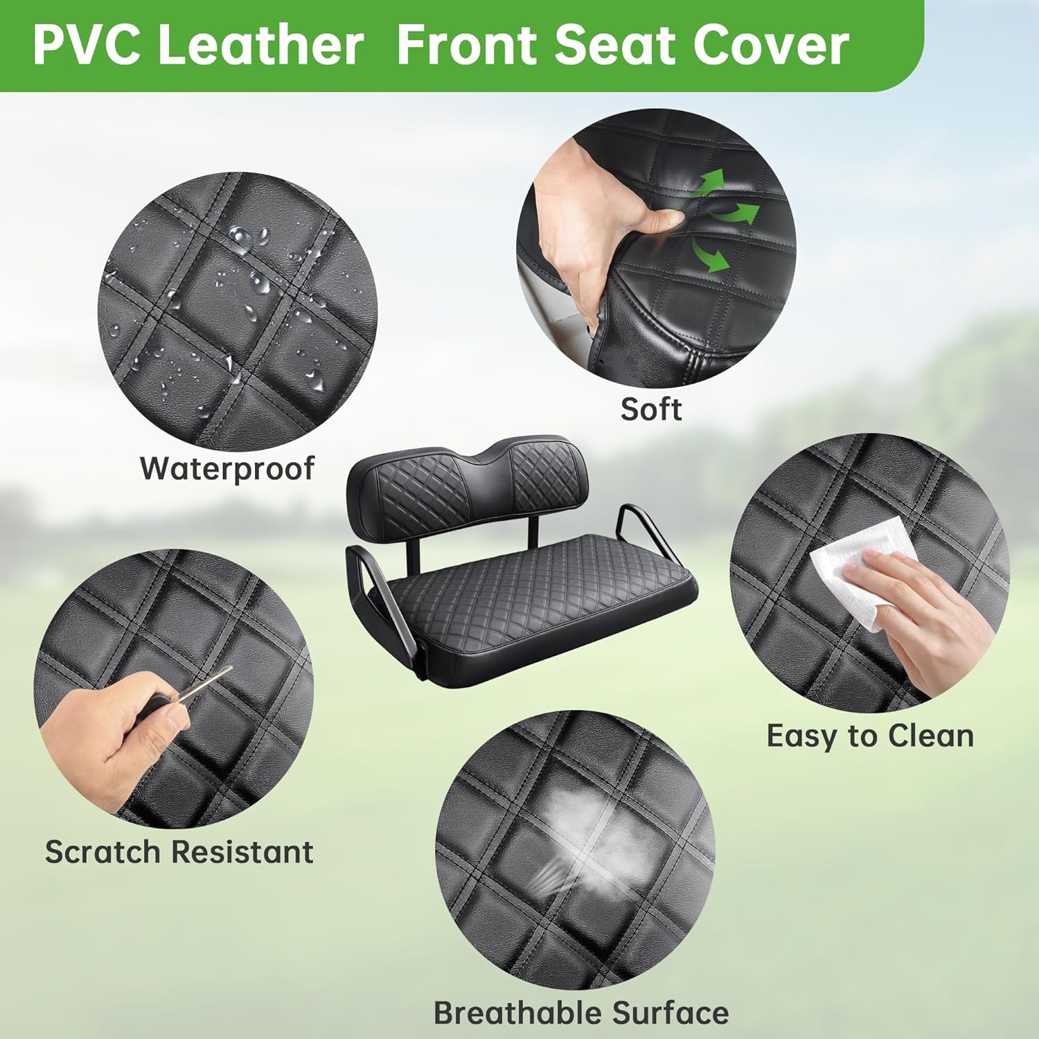 Funda de asiento delantero de cuero para carrito de golf EZGO TXT, piel de PVC suave y espuma viscoelástica de ajuste, patrón de diamante 3D, funda