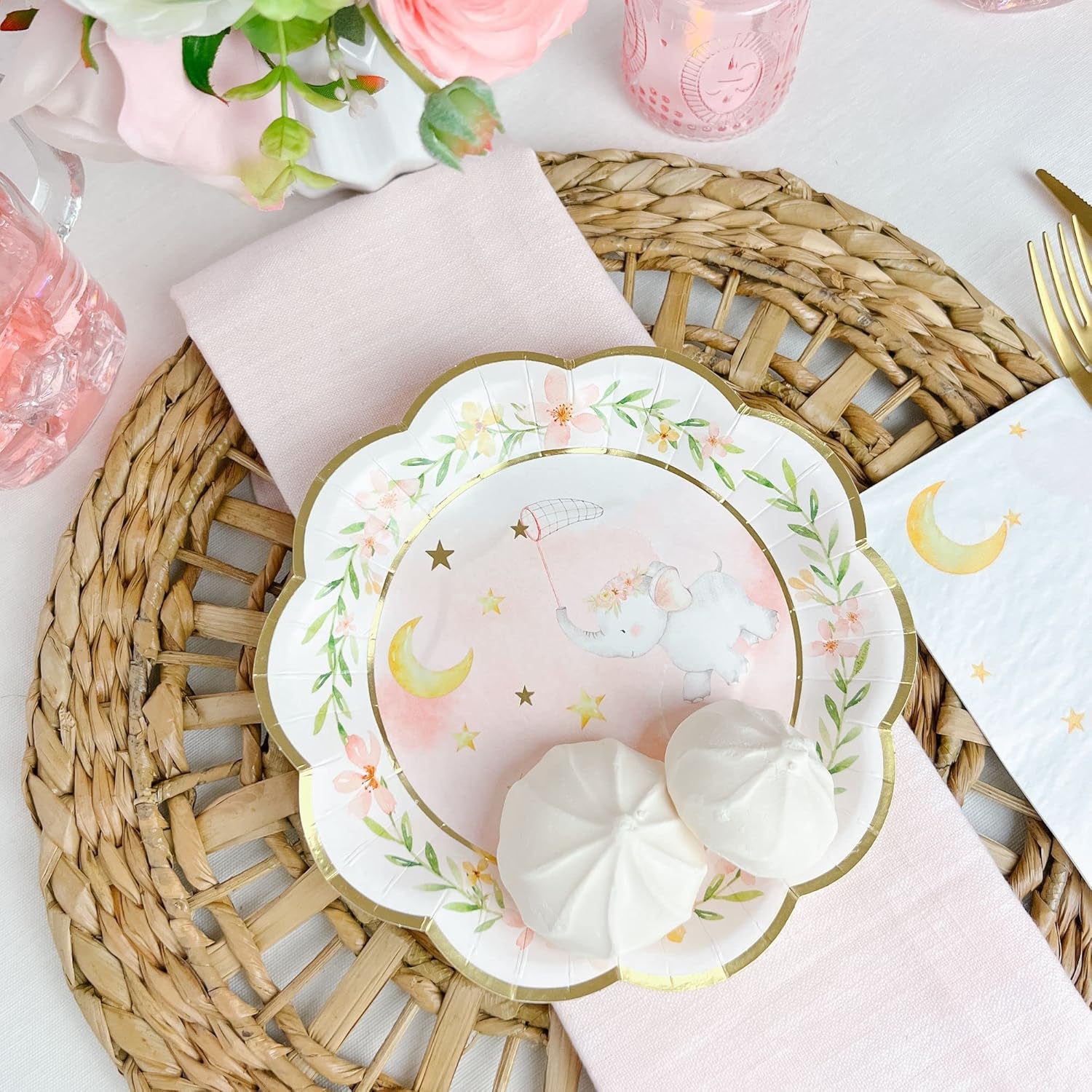 Kate Aspen Elephant Baby Shower – Platos de papel decorativos de alta calidad de 7 pulgadas (peso de 350 GSM – Juego de 16)  Suministros para