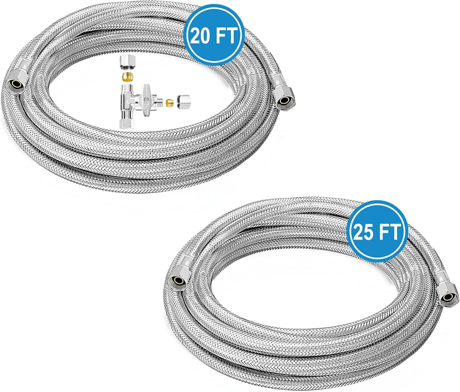 Kit de línea de agua para refrigerador de 20 pies con válvula de tope en T de 38 a 14 a 38 pulgadas para la mayoría de marcas y modelos de