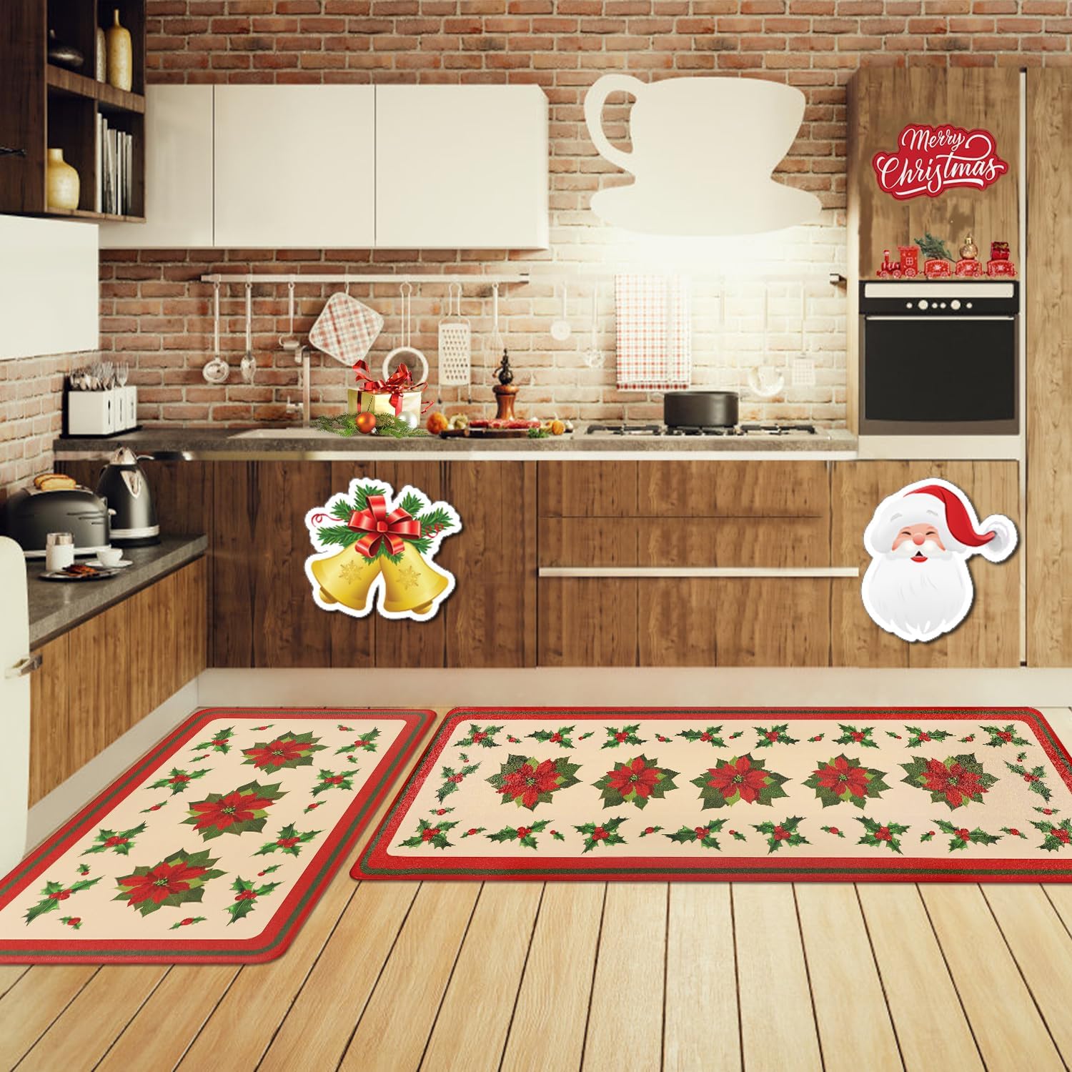 Homcomoda Juego de 2 tapetes de cocina de Pascua de Navidad para piso, acolchados, antifatiga, antideslizantes, juego de alfombras de cocina para el