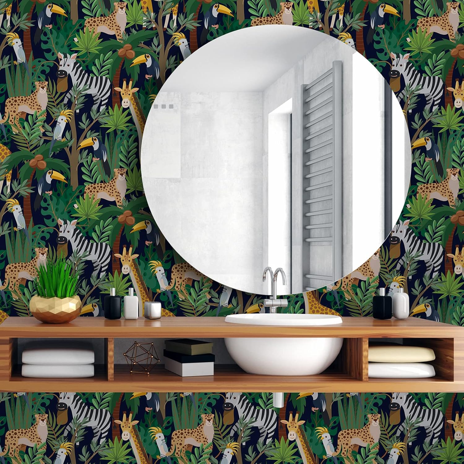 Papel tapiz de 17.7 x 236 pulgadas con estampado de animales, papel de contacto para niños, hojas de palmera verde, papel de contacto para