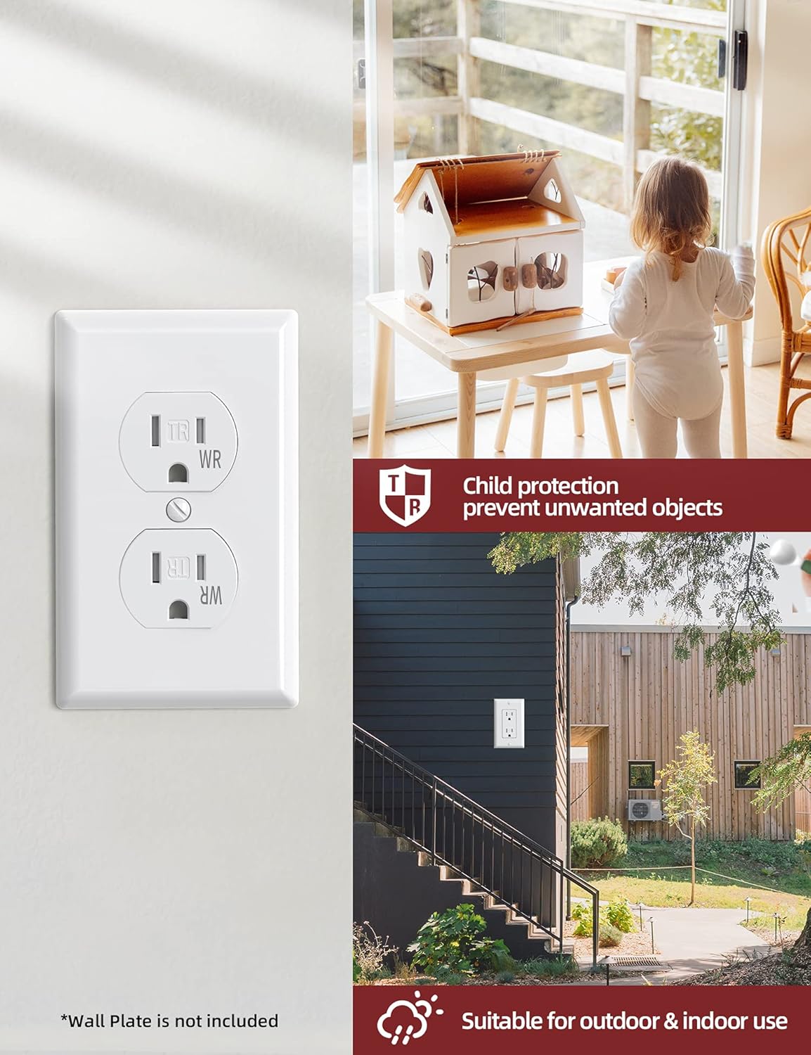 AIDA Toma de corriente dúplex, tomas TR y WR, residencial, 3 cables, conexión a tierra, 15 amperios 125 V, certificación UL, blanco (paquete de 10)