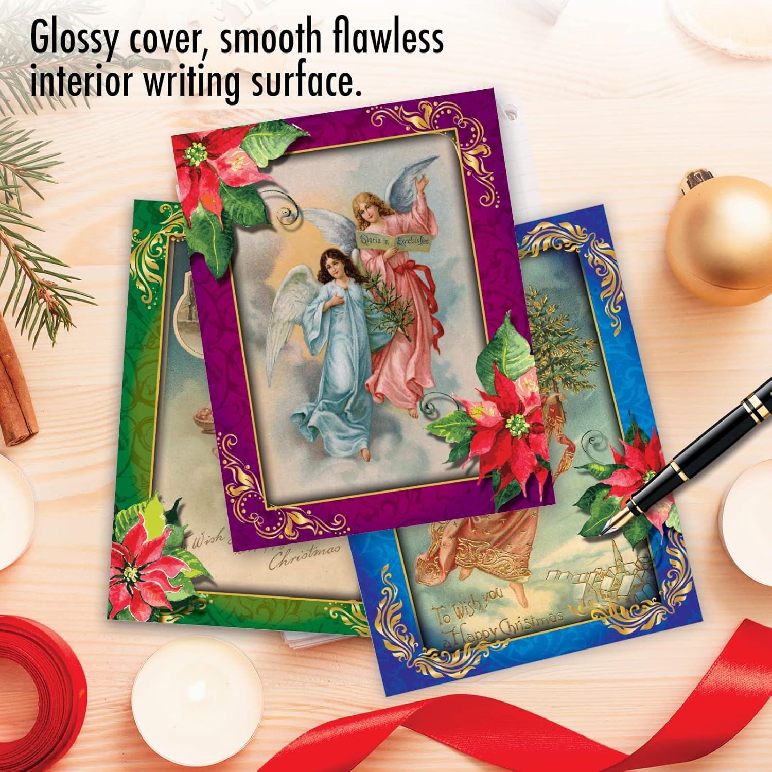 The Best Card Company – 10 tarjetas religiosas de Navidad (4 x 5.12 pulgadas) – Tarjetas de felicitación de ángel en caja, juego surtido (no papel