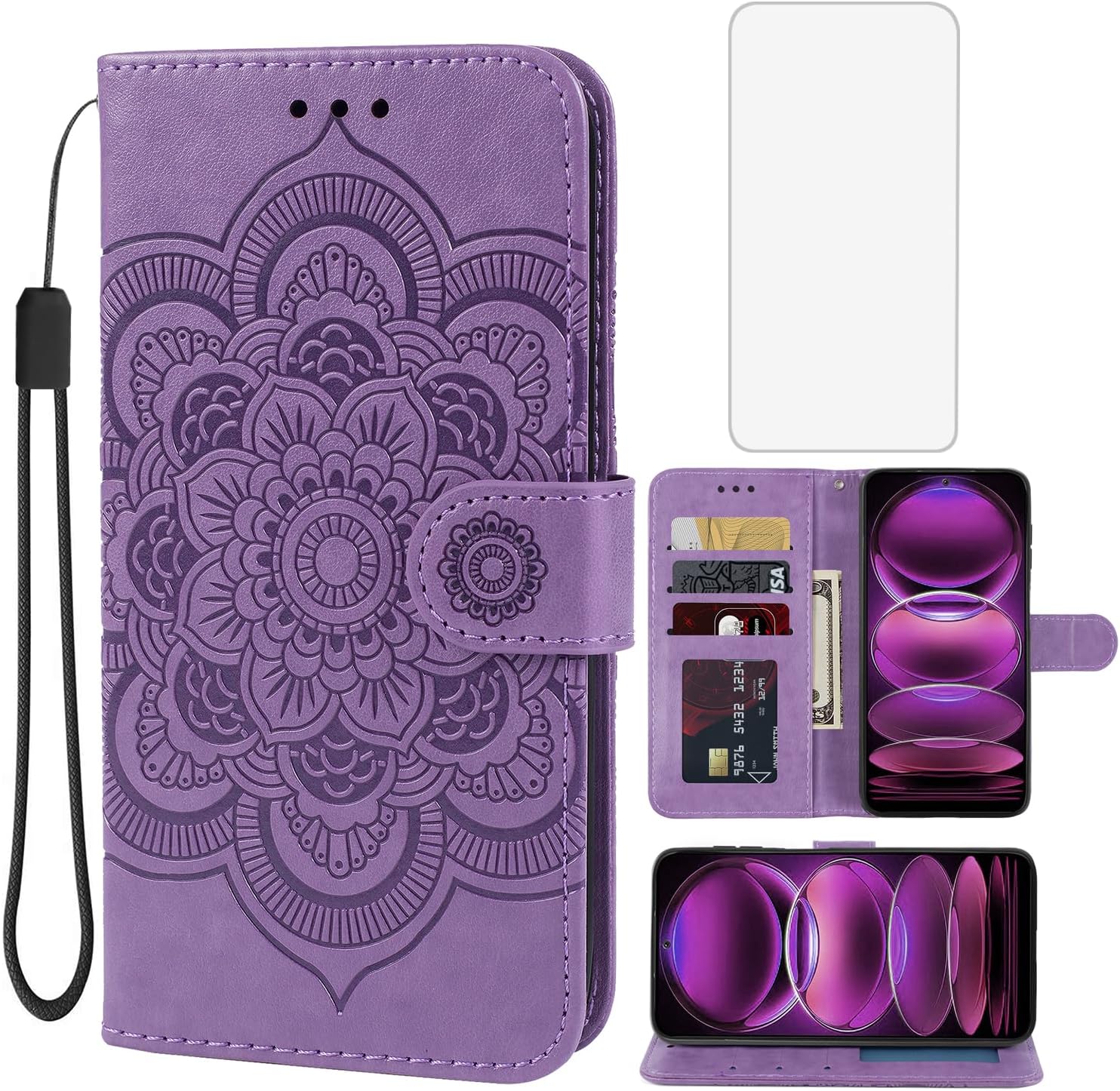 Bohefo Funda para Redmi Note 12, Poco X5 5G 22111317PG Funda tipo cartera con protector de pantalla de vidrio templado, funda de cuero con diseño de
