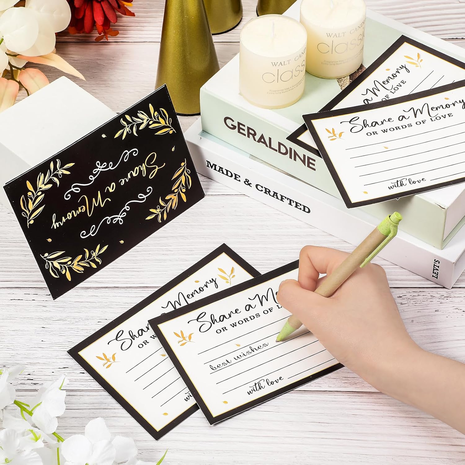 Capoda 50 tarjetas de memoria para celebración de la vida, caja de madera de memoria, tarjeta de invitados funerarios, caja de condolencias para