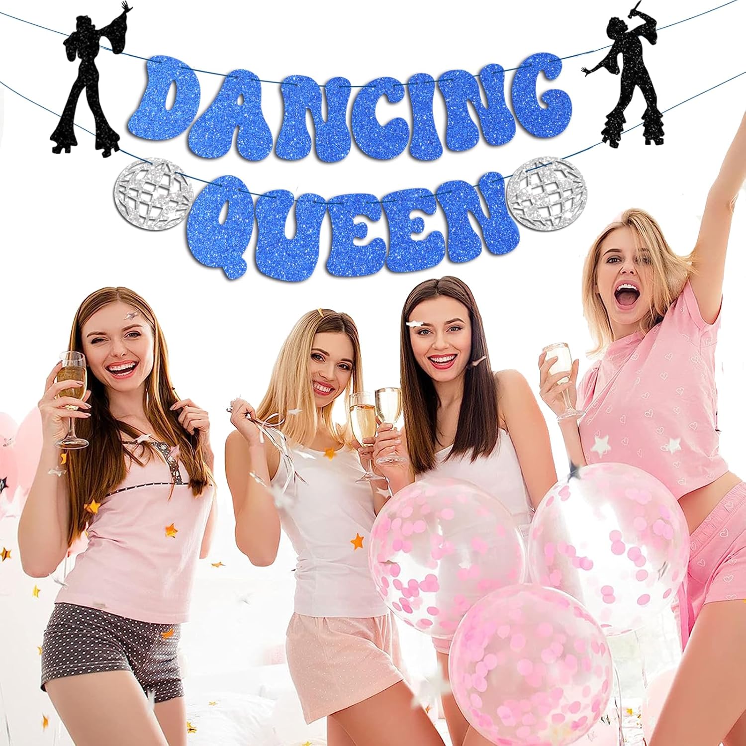 Konsait Decoraciones de fiesta de reina bailarina con purpurina, decoraciones de despedida de soltera de Mamma Mia para cumpleaños, despedida de