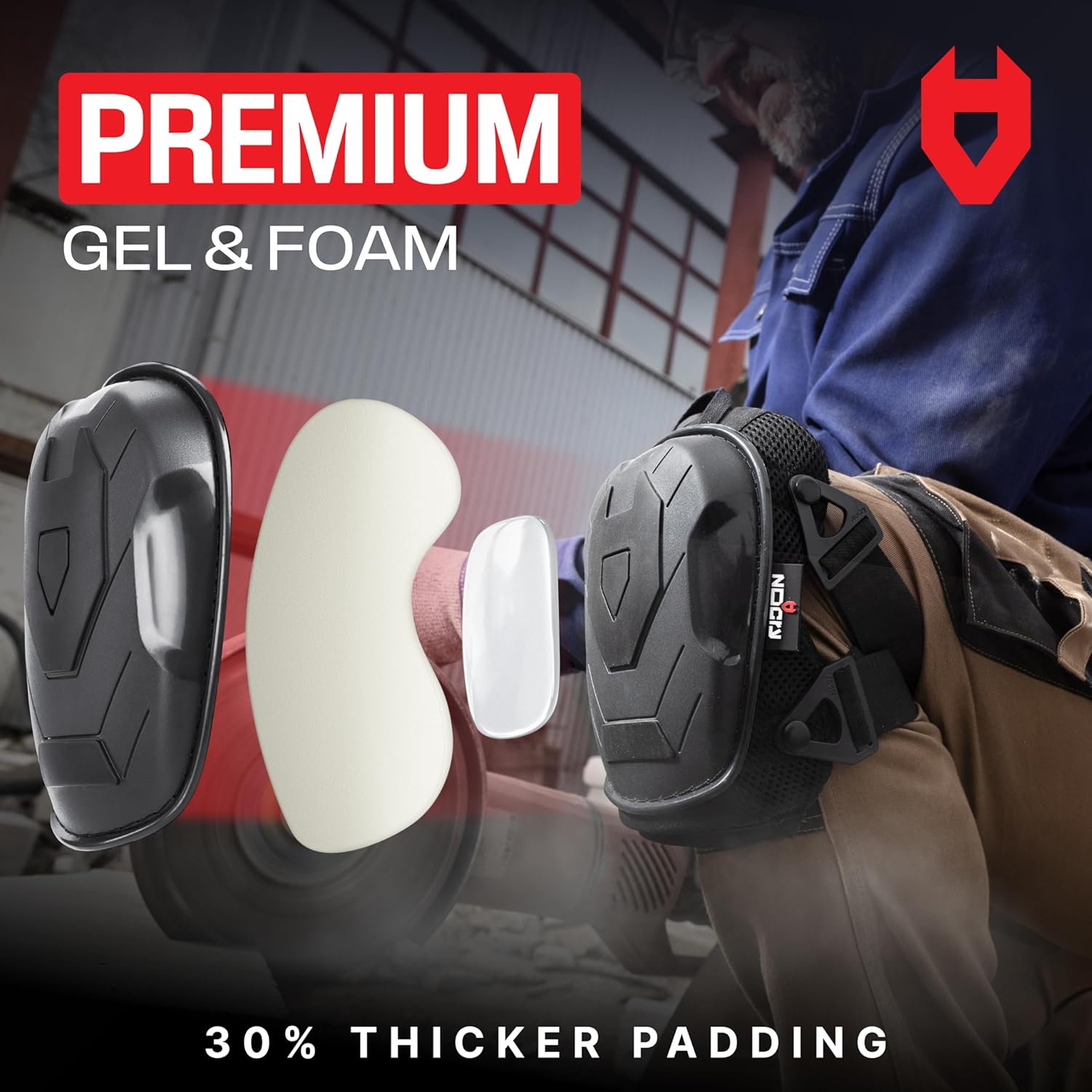 NoCry Rodilleras de construcción profesional para hombres y mujeres, gorra antideslizante resistente, cojín de gel y espuma extra grueso, correas