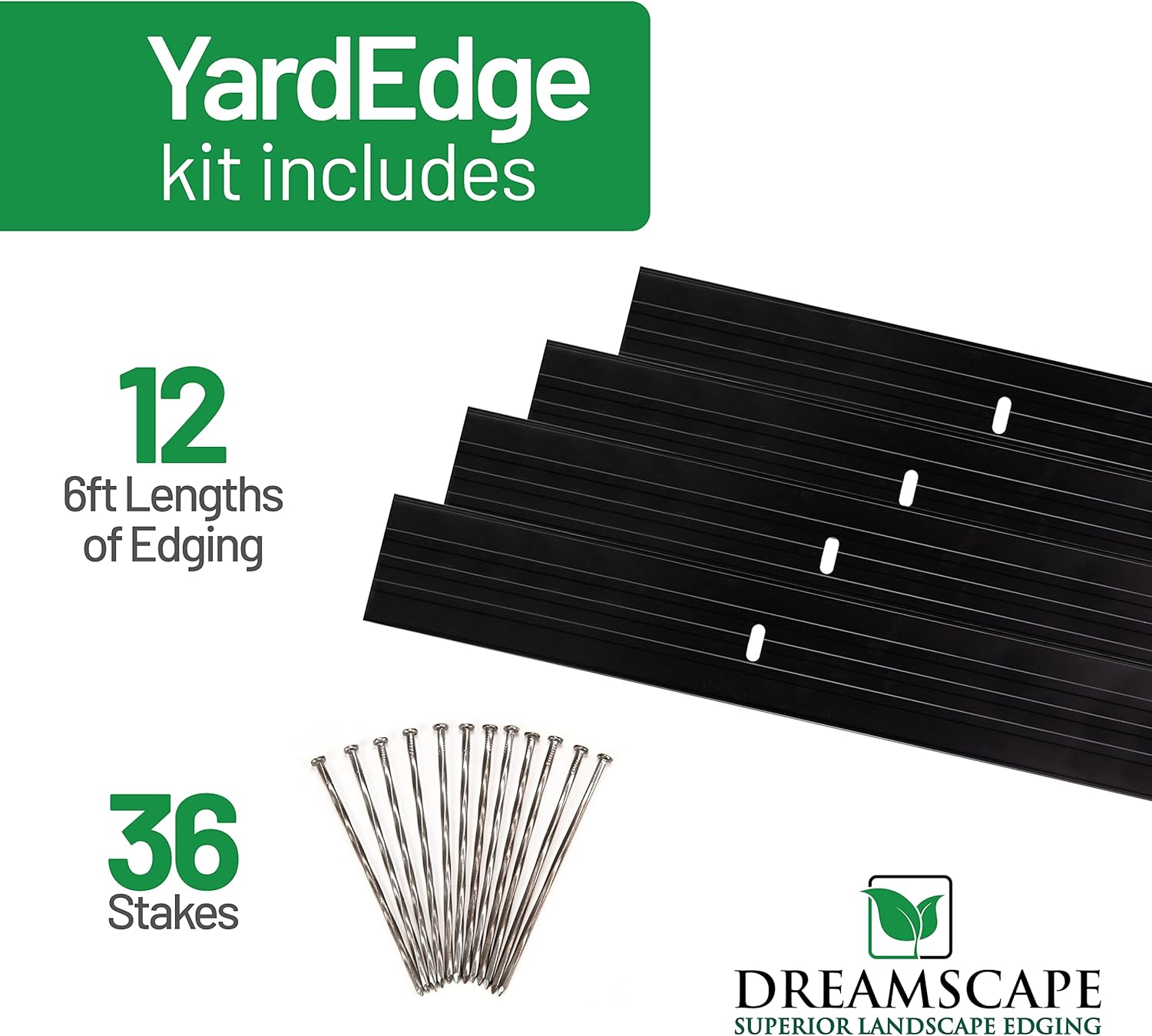 Dreamscape YardEdge – Bordes de aluminio para paisaje, 12 tiras, 6 pies cada una (72 pies en total), pintura Duraflex negra, borde de paisajismo de