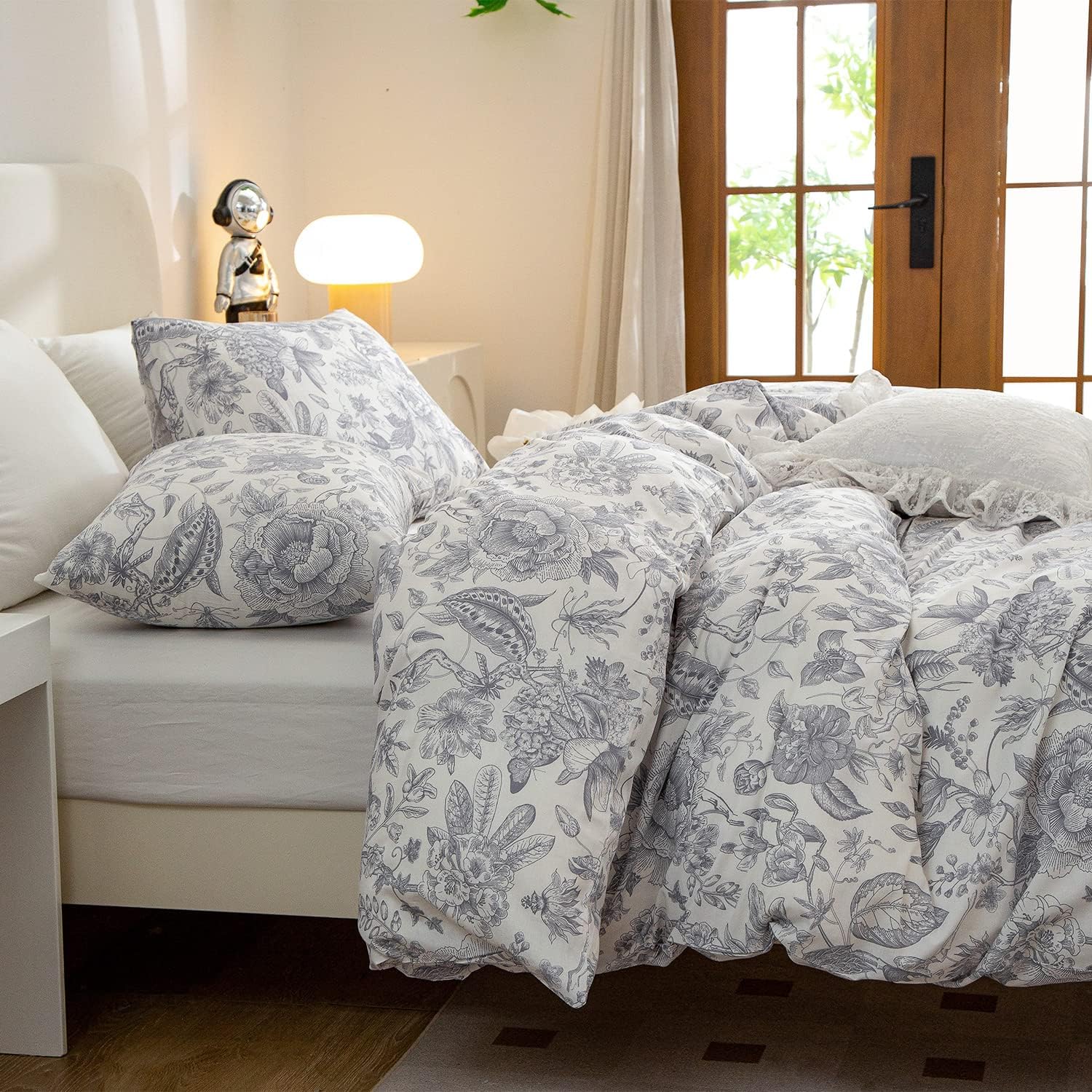 Funda de edredón Queen Floral Vintage, 100% algodón, juego de ropa de cama de 3 piezas, estilo vintage elegante, tamaño Queen, flores, 1 funda de