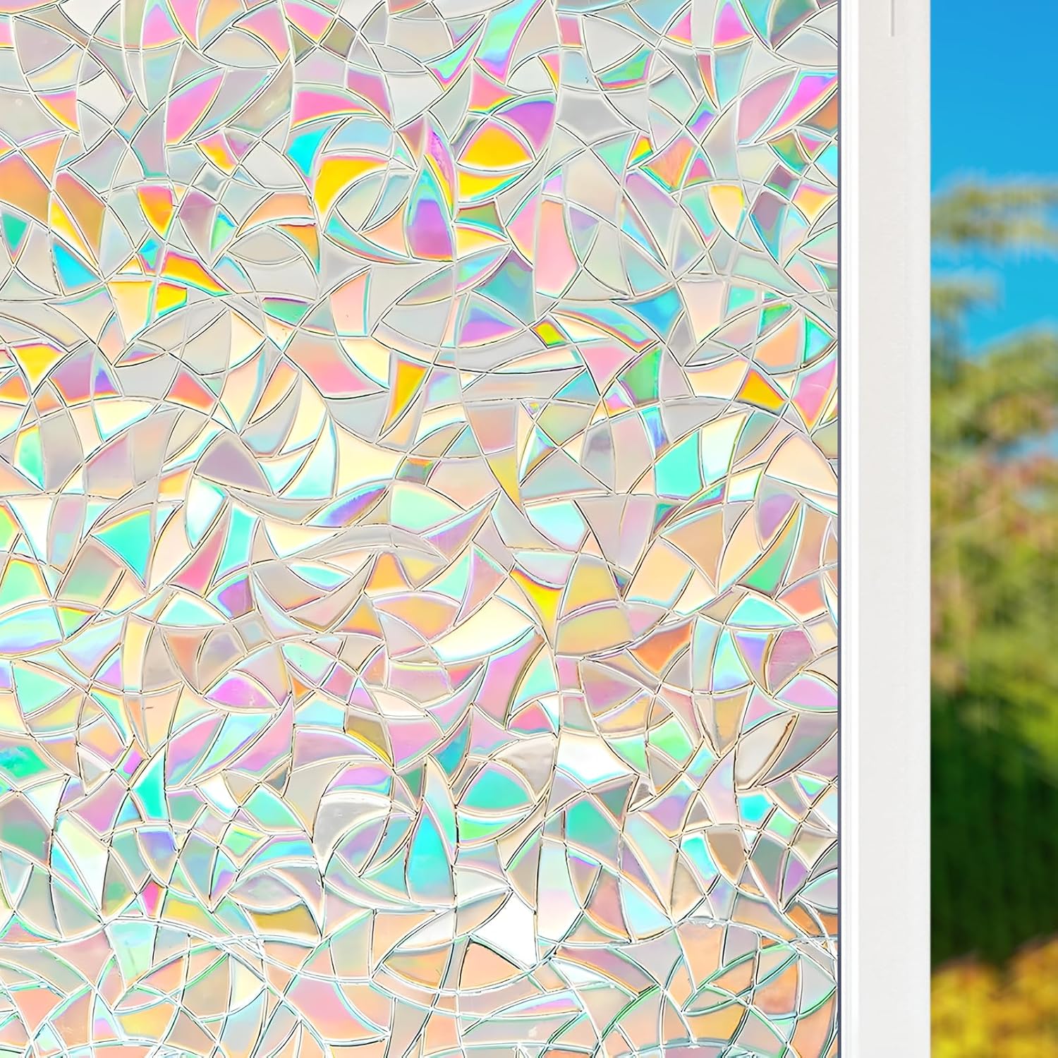 HIDBEA Película de privacidad para ventana, no adhesiva, película de vidrieras de colores arcoíris, reutilizable, anti rayos UV, película decorativa