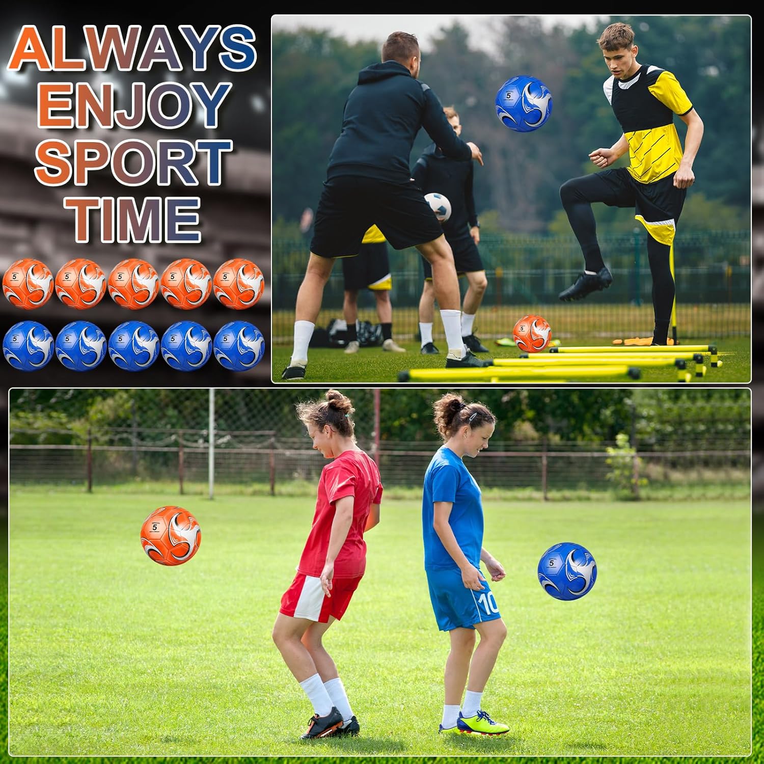 Libima 13 Pcs Soccer Ball Bulk Operation 10 Pcs Official Size Soccer with Carry Bag and 2 Pump Soccer Training Sport Gift for Child Adults