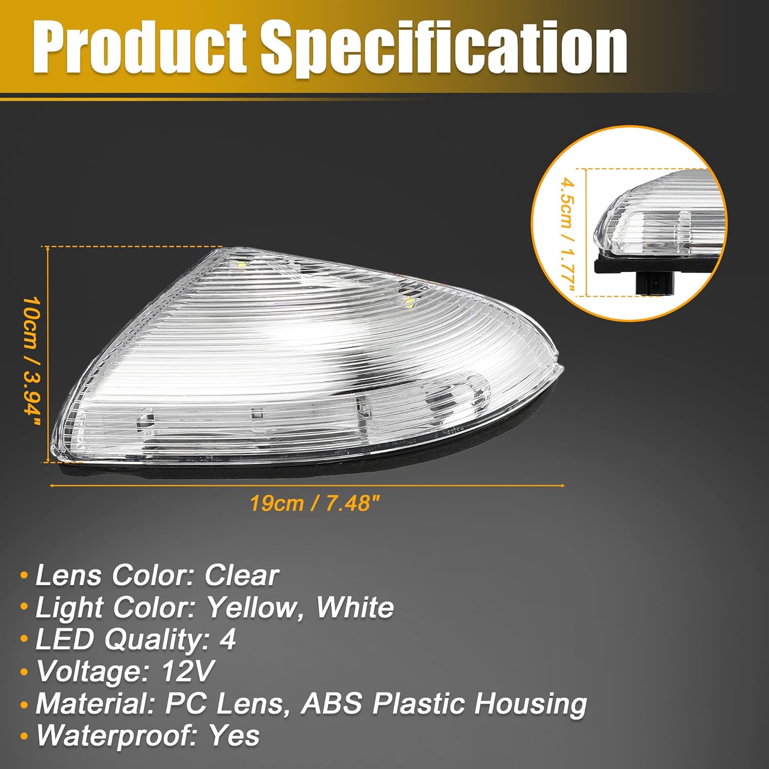 X AUTOHAUX Luz LED de señal de giro del espejo delantero derecho del coche 68064948AA apto para Dodge para Ram 1500 2009-2018 negro